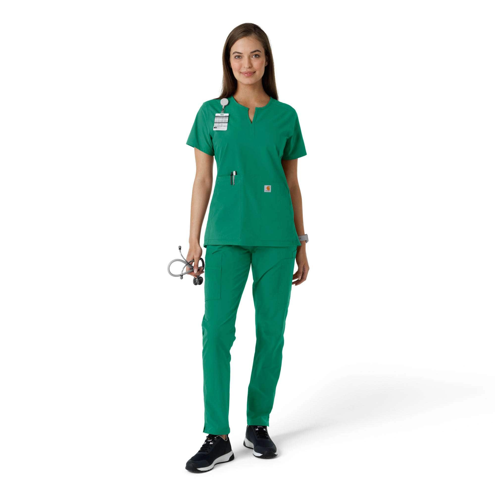 Women's force essentials notch neck tunic knit panel scrub top