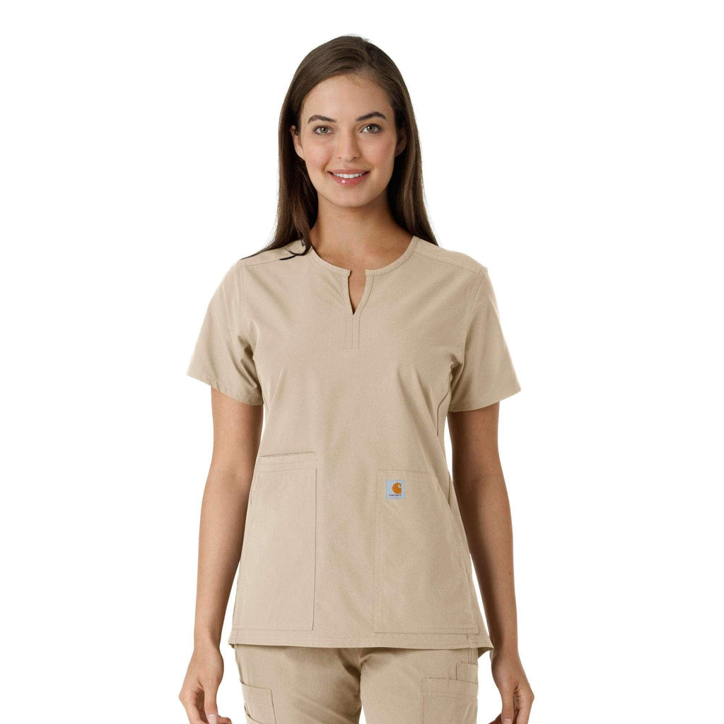 Women's force essentials notch neck tunic knit panel scrub top