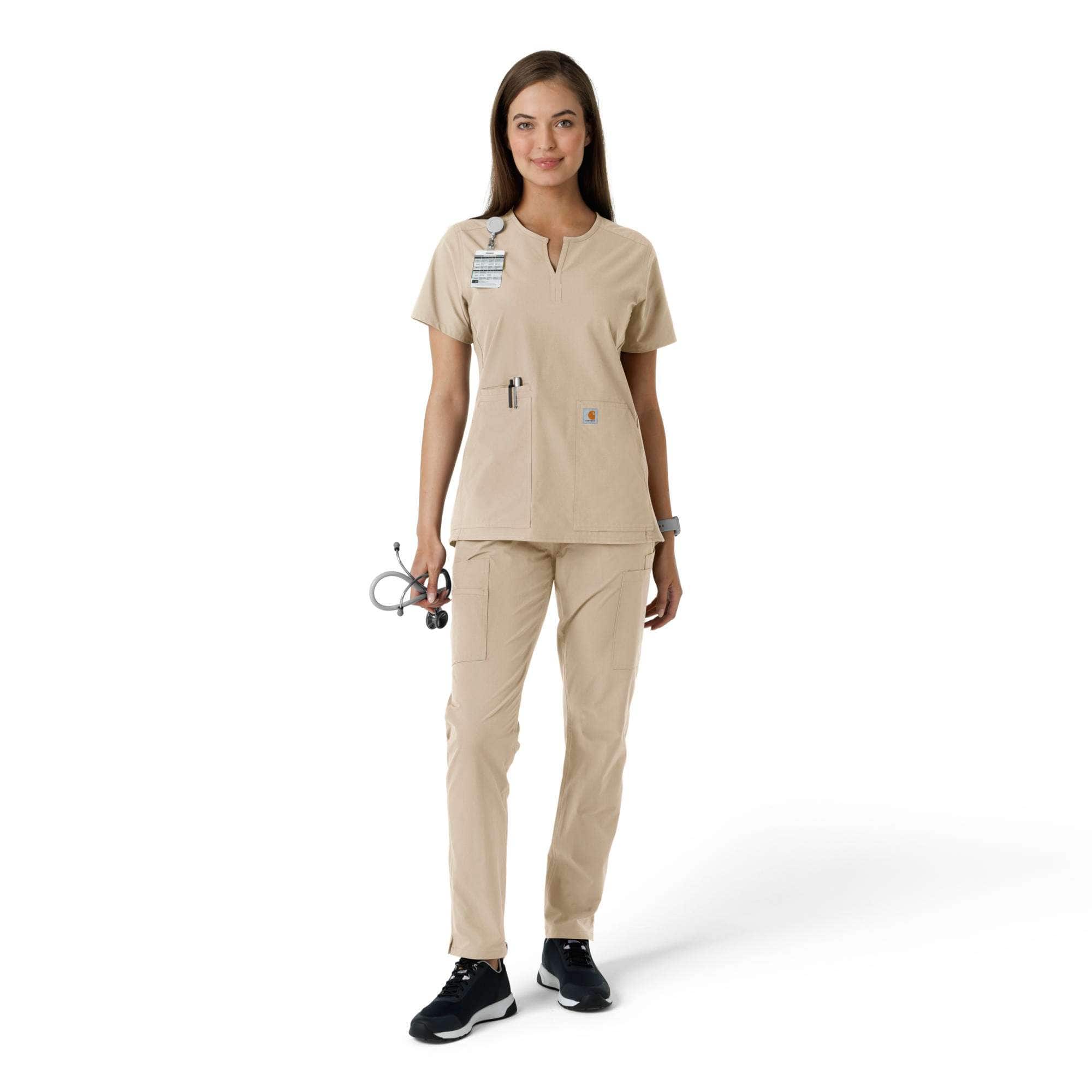 Women's force essentials notch neck tunic knit panel scrub top