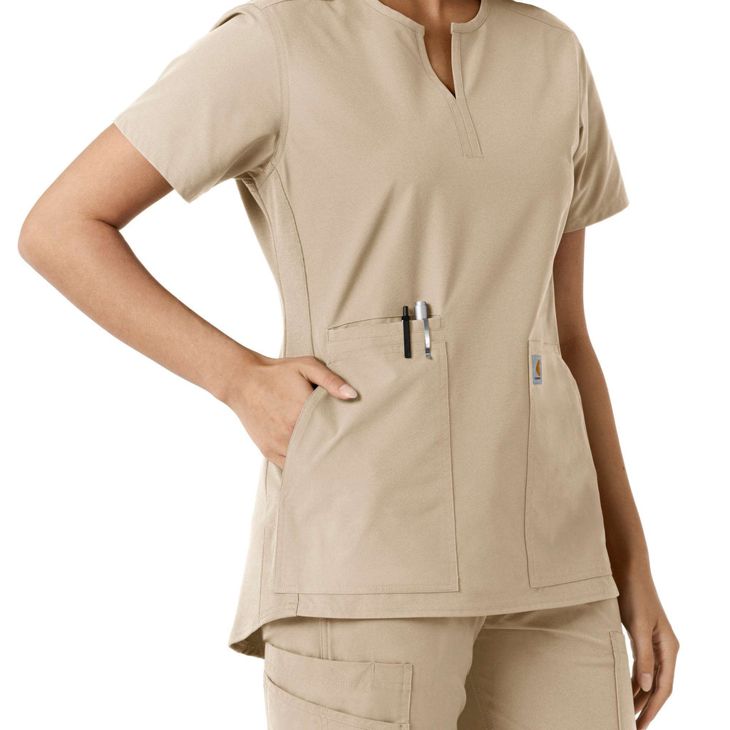 Women's force essentials notch neck tunic knit panel scrub top