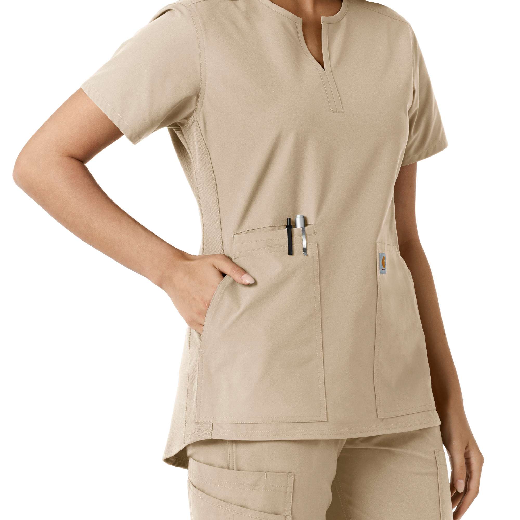 Women's force essentials notch neck tunic knit panel scrub top
