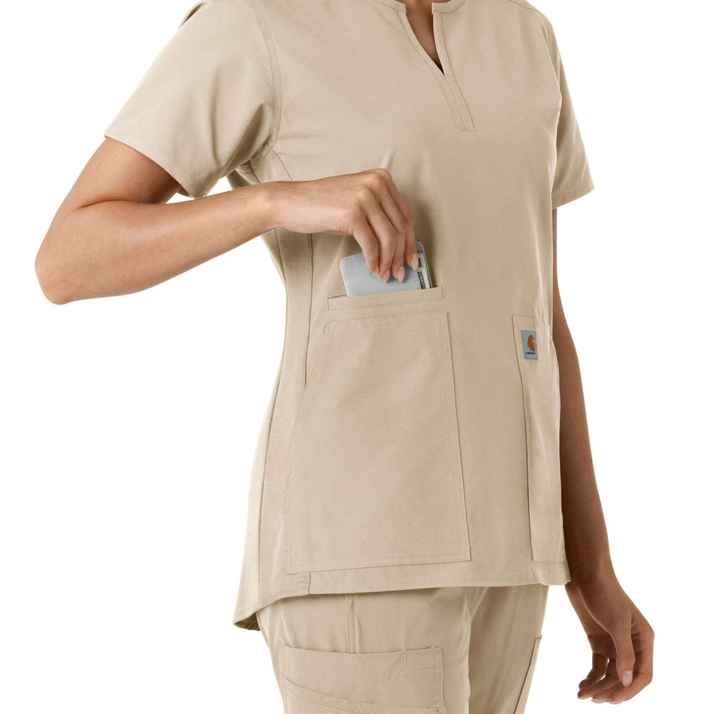 Women's force essentials notch neck tunic knit panel scrub top