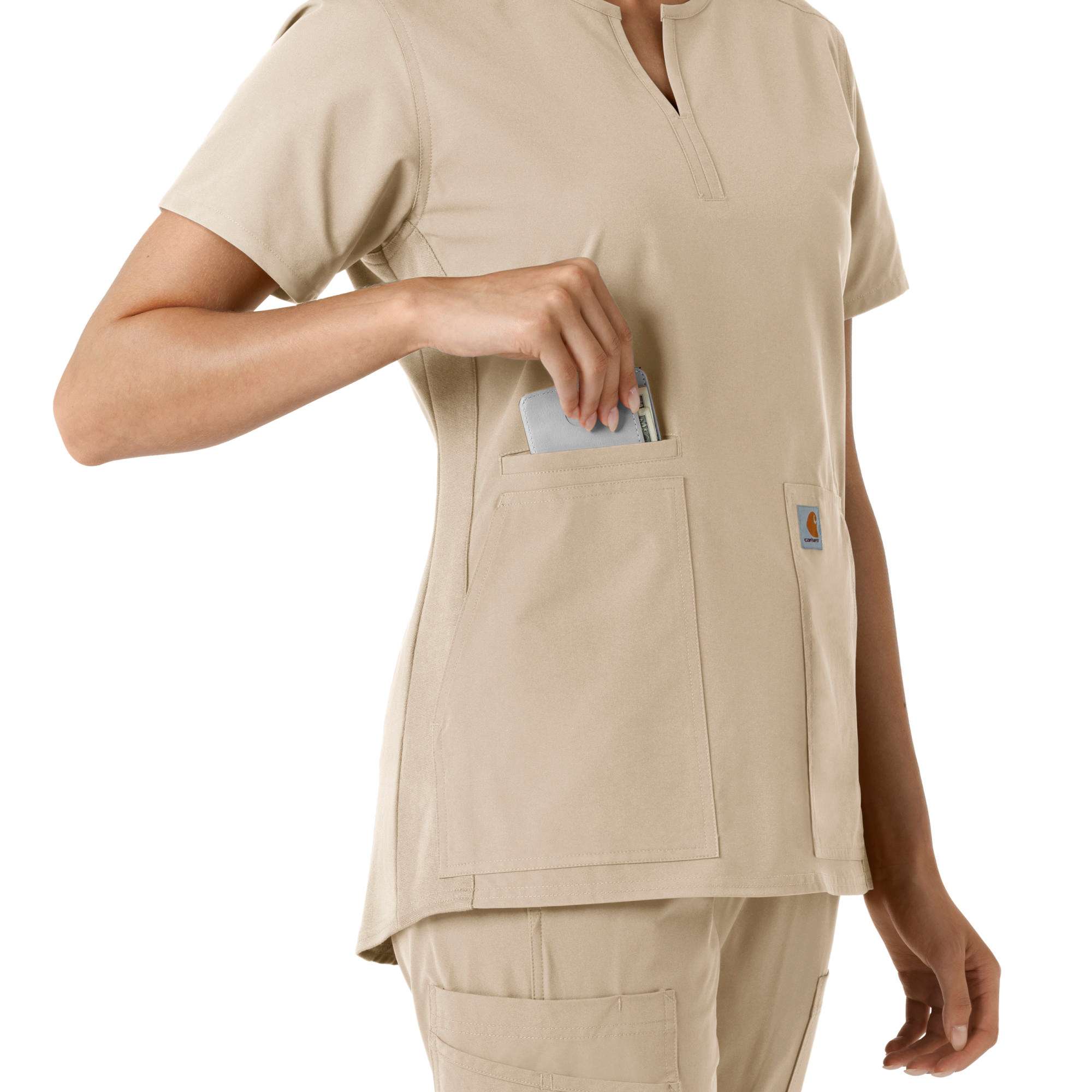 Women's force essentials notch neck tunic knit panel scrub top