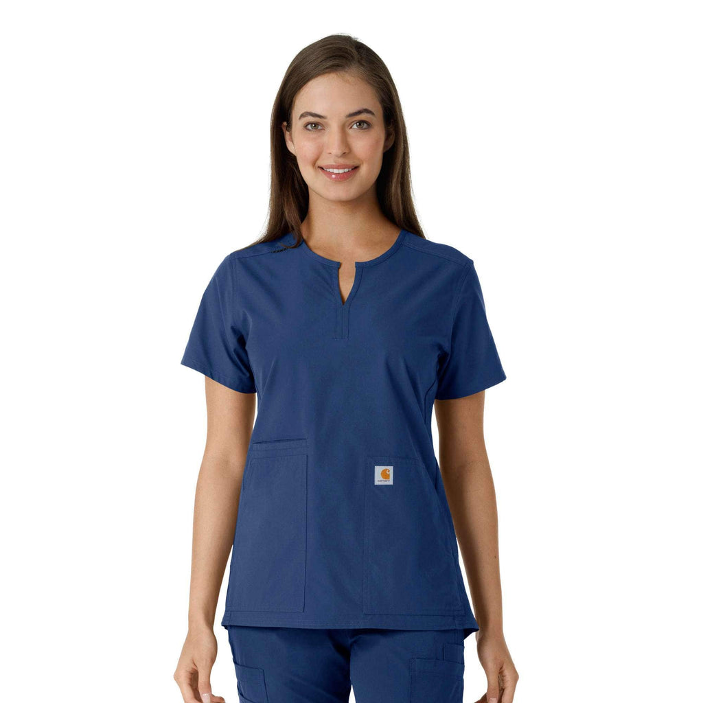 Women's force essentials notch neck tunic knit panel scrub top