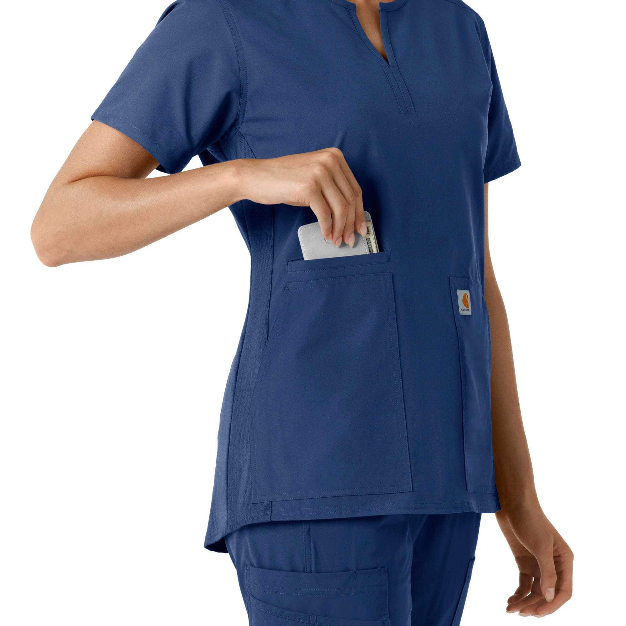 Women's force essentials notch neck tunic knit panel scrub top