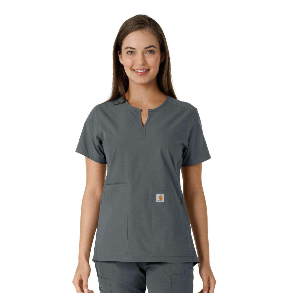 Women's force essentials notch neck tunic knit panel scrub top