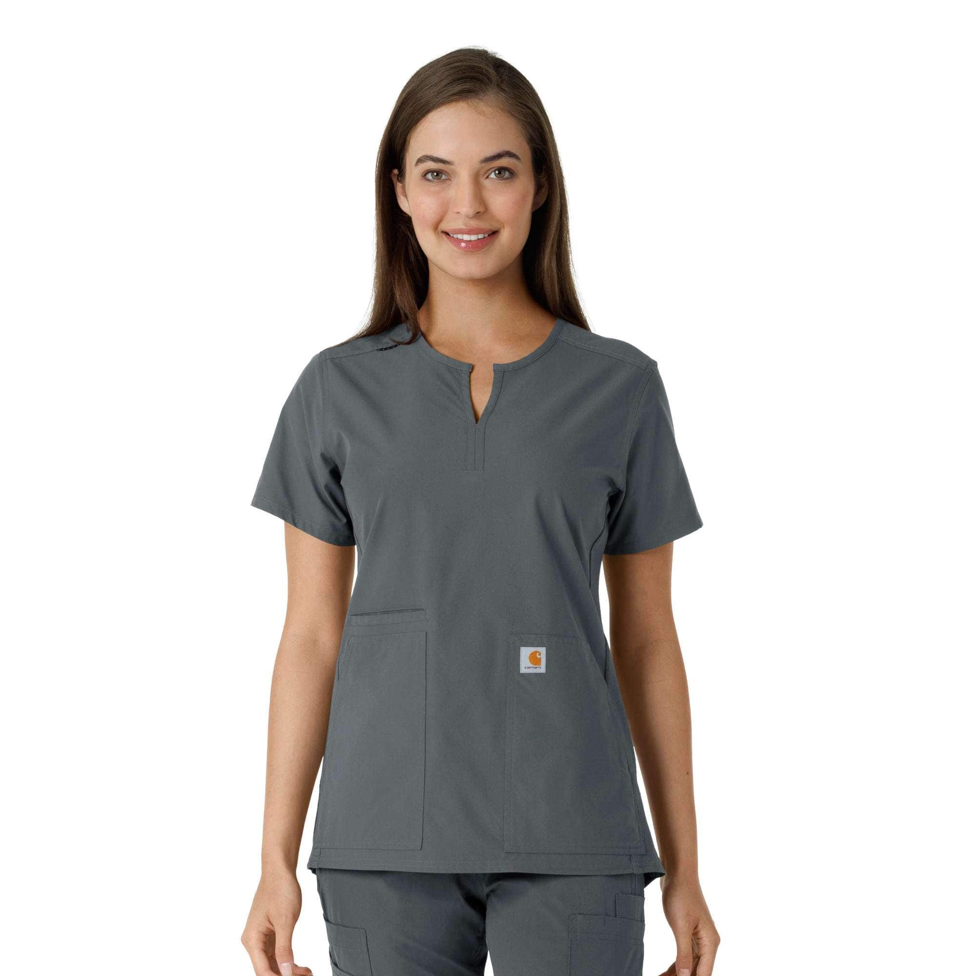 Women's force essentials notch neck tunic knit panel scrub top