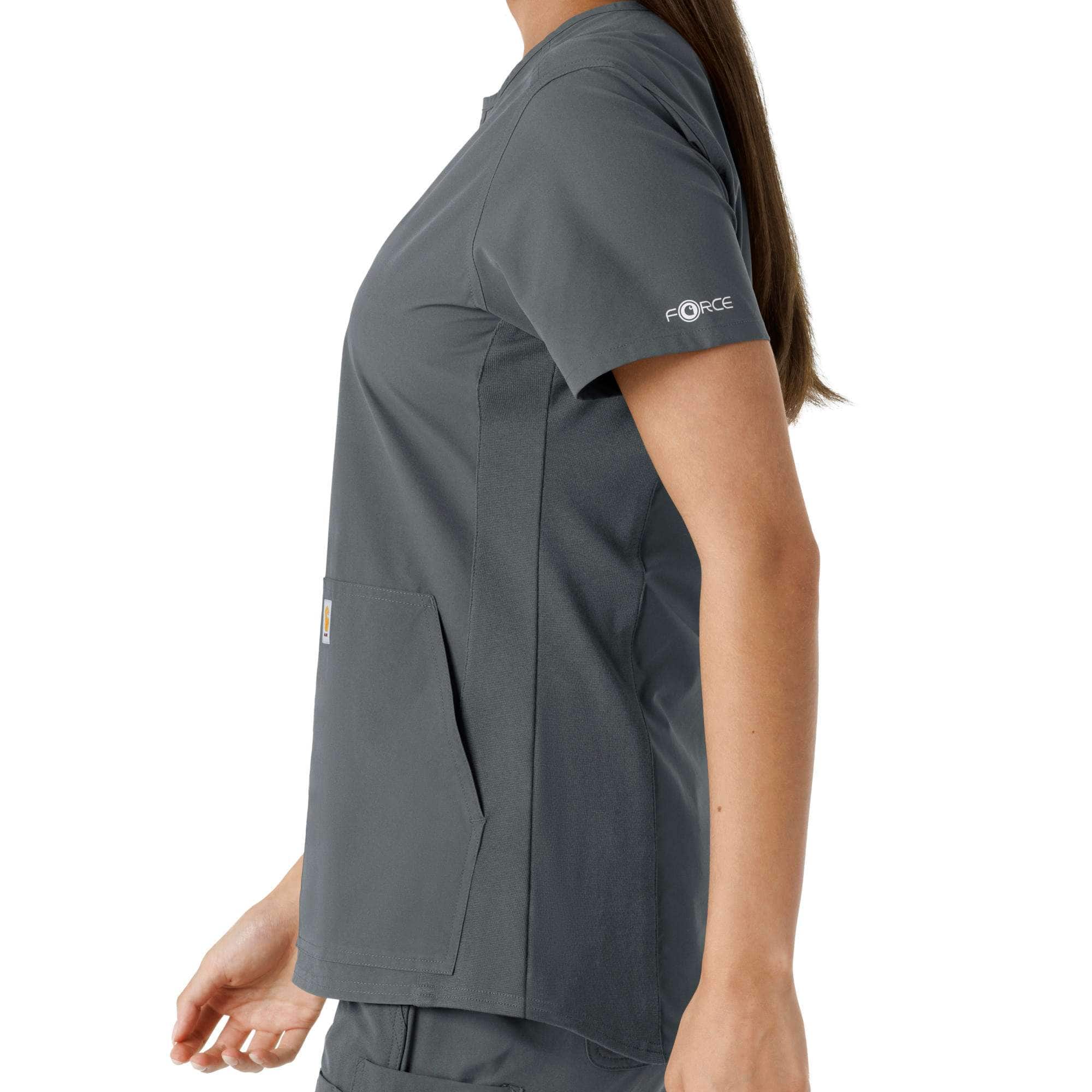 Women's force essentials notch neck tunic knit panel scrub top