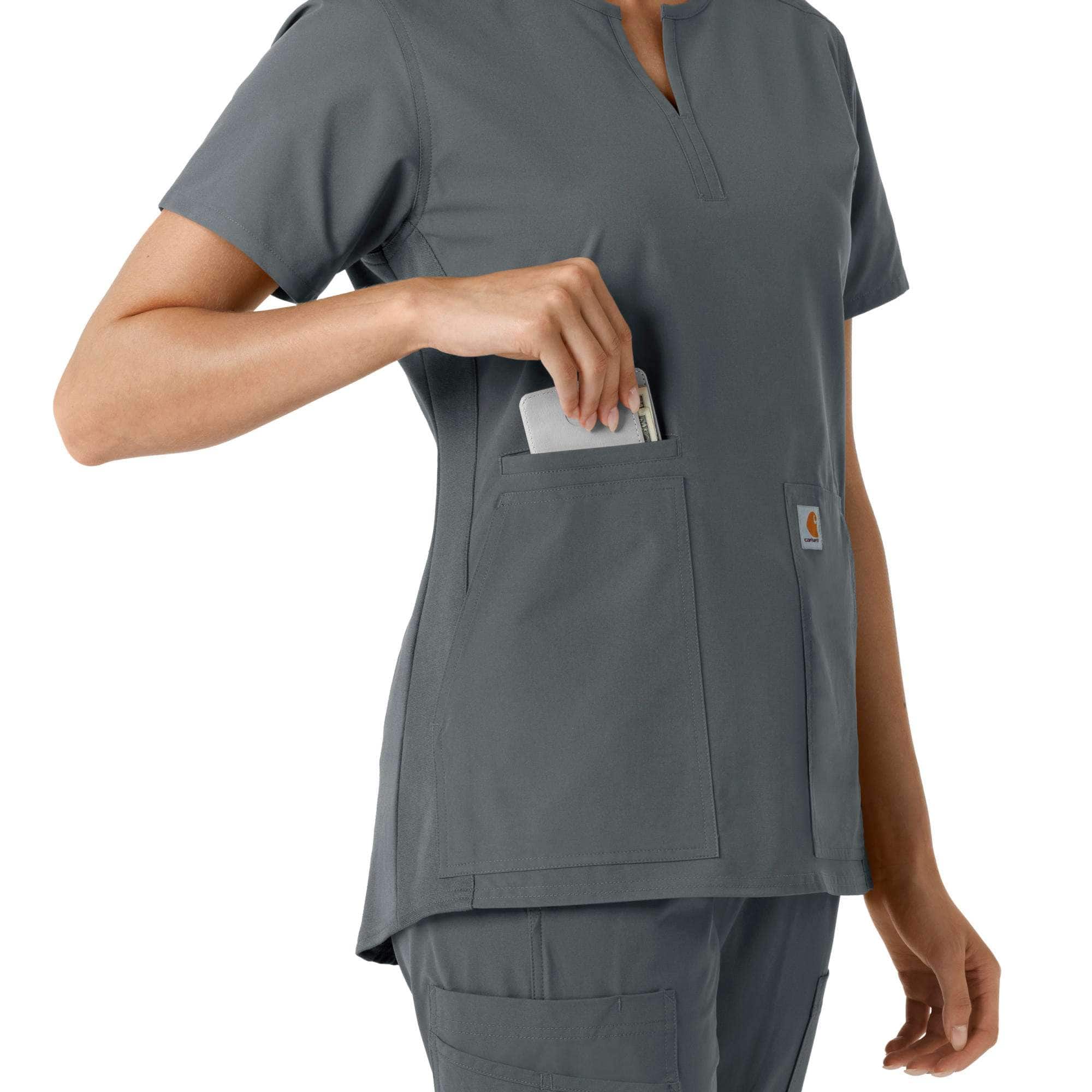 Women's force essentials notch neck tunic knit panel scrub top
