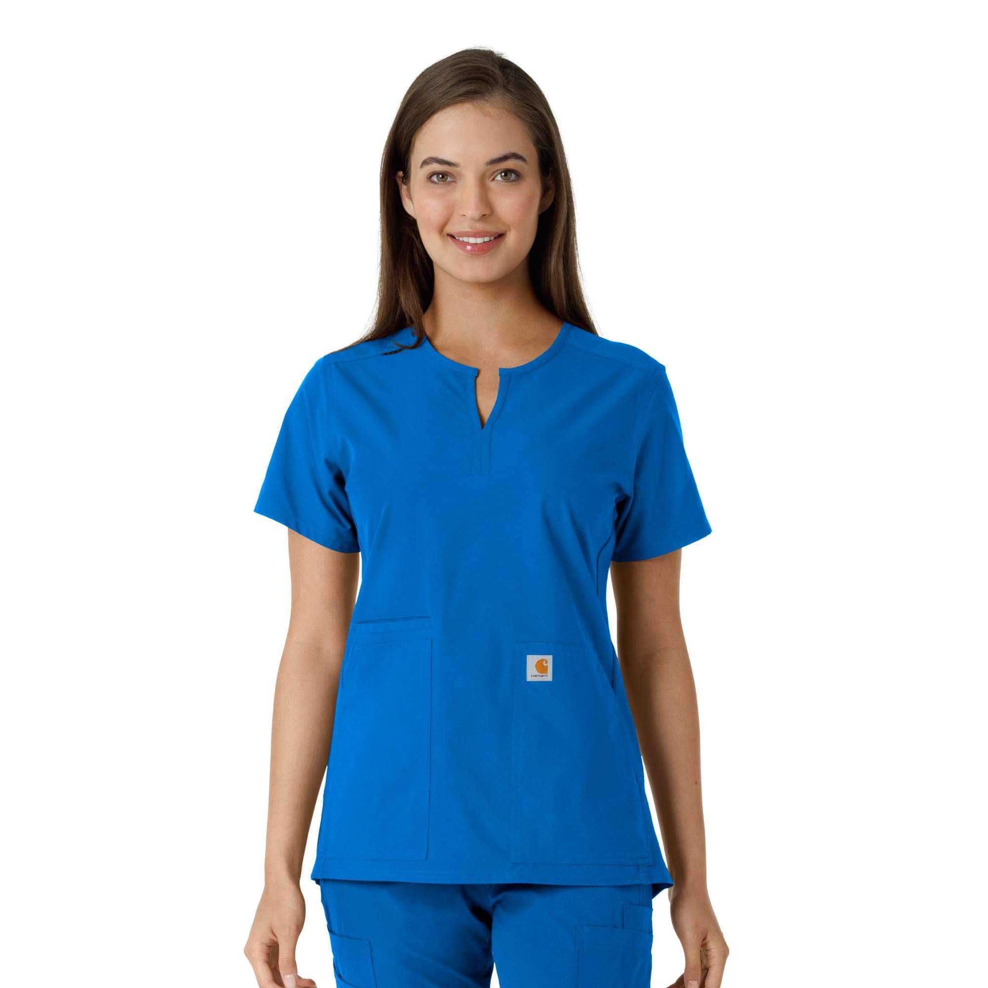Women's force essentials notch neck tunic knit panel scrub top