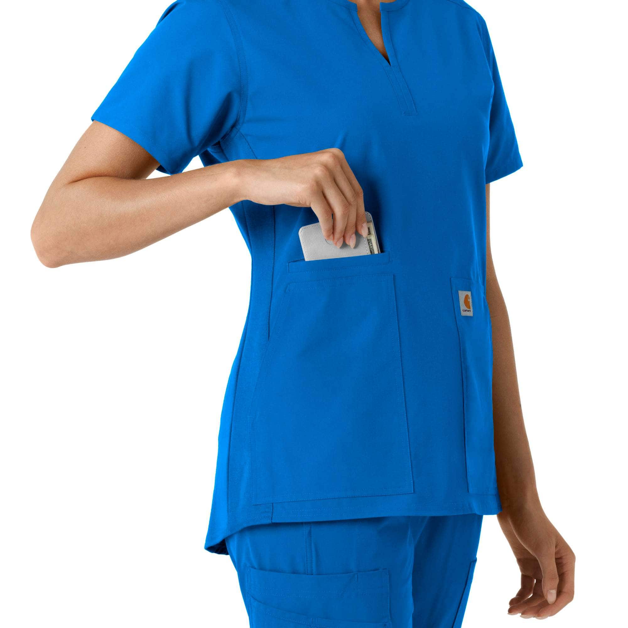 Women's force essentials notch neck tunic knit panel scrub top