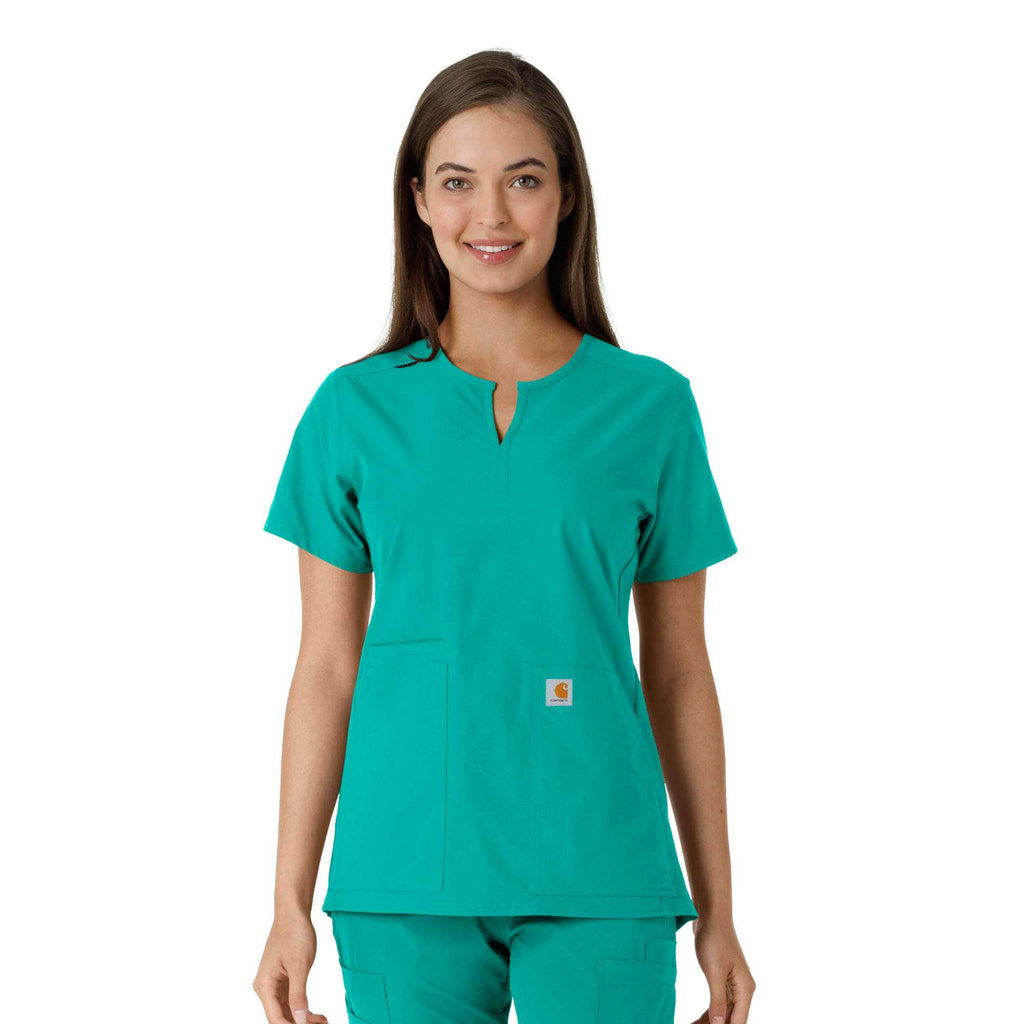 Women's force essentials notch neck tunic knit panel scrub top