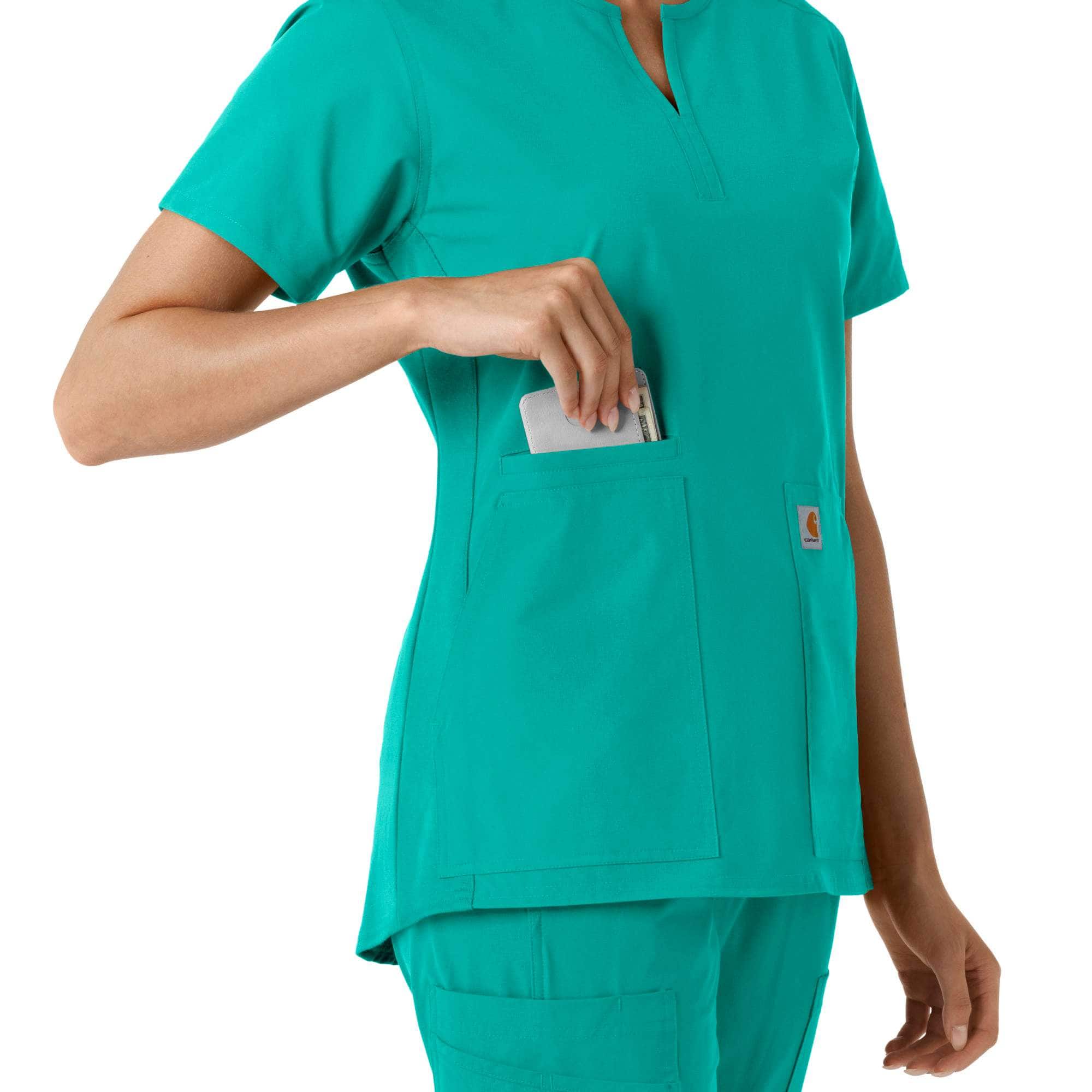 Women's force essentials notch neck tunic knit panel scrub top