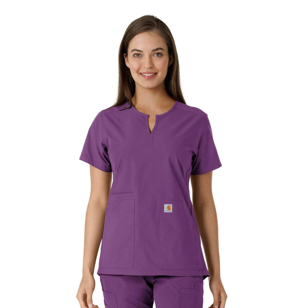 Women's force essentials notch neck tunic knit panel scrub top
