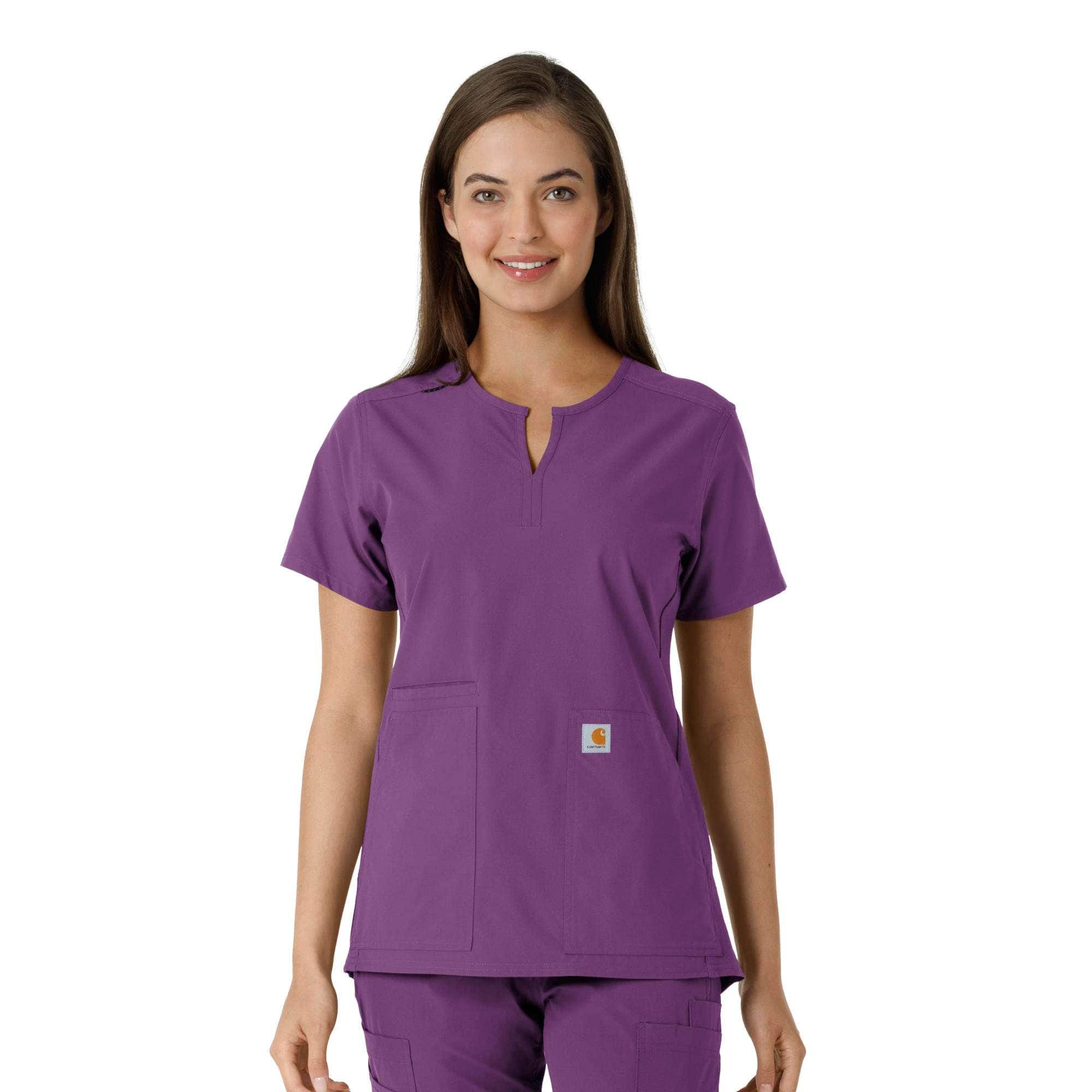 Women's force essentials notch neck tunic knit panel scrub top