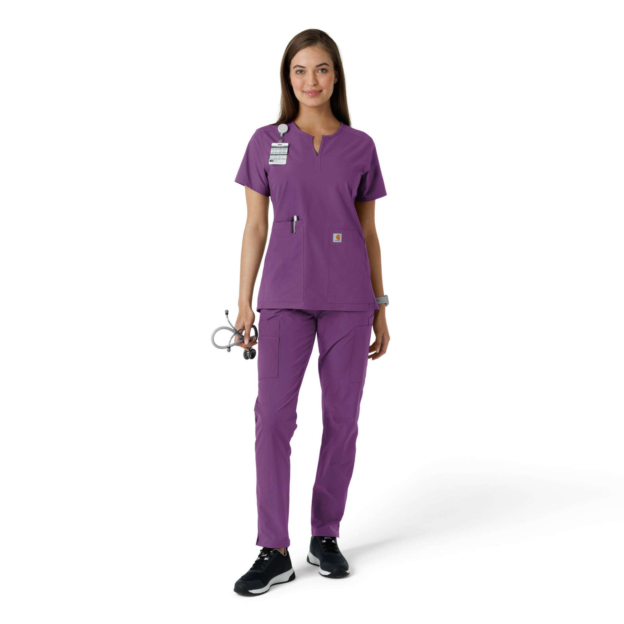Women's force essentials notch neck tunic knit panel scrub top