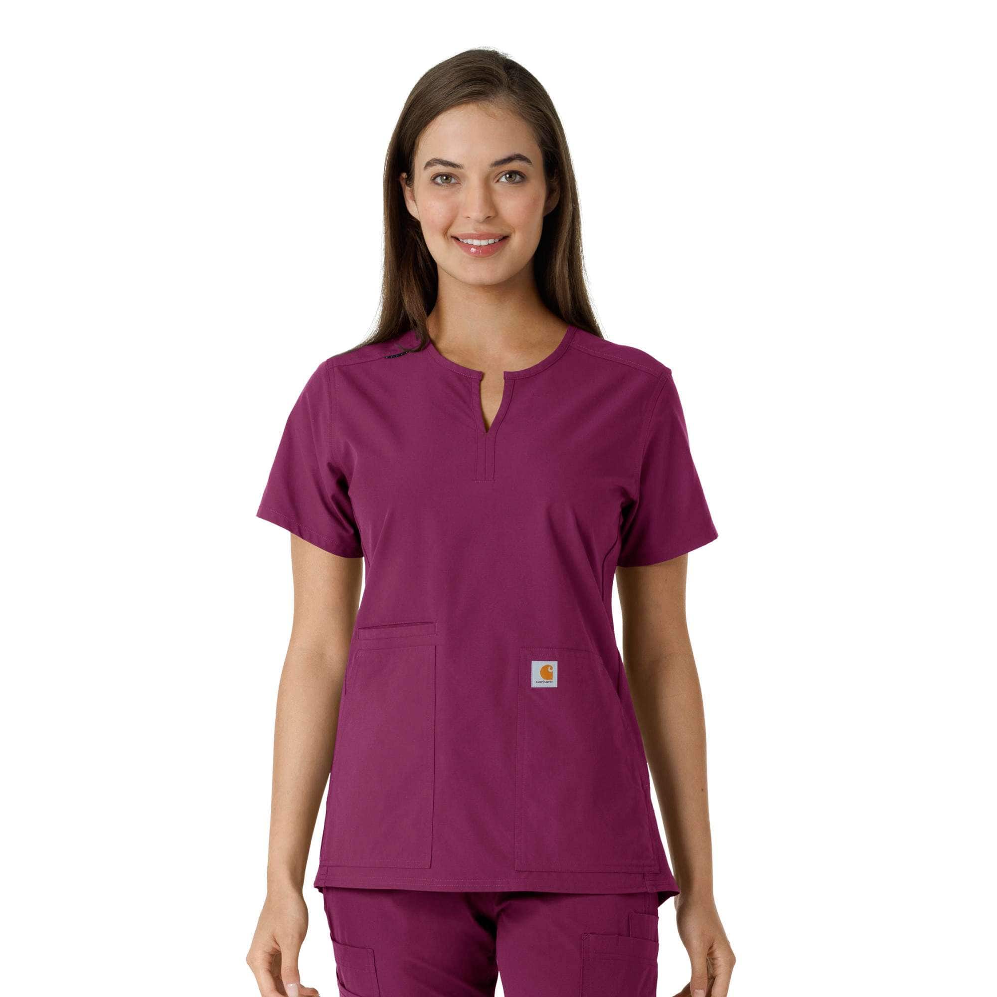 Women's force essentials notch neck tunic knit panel scrub top