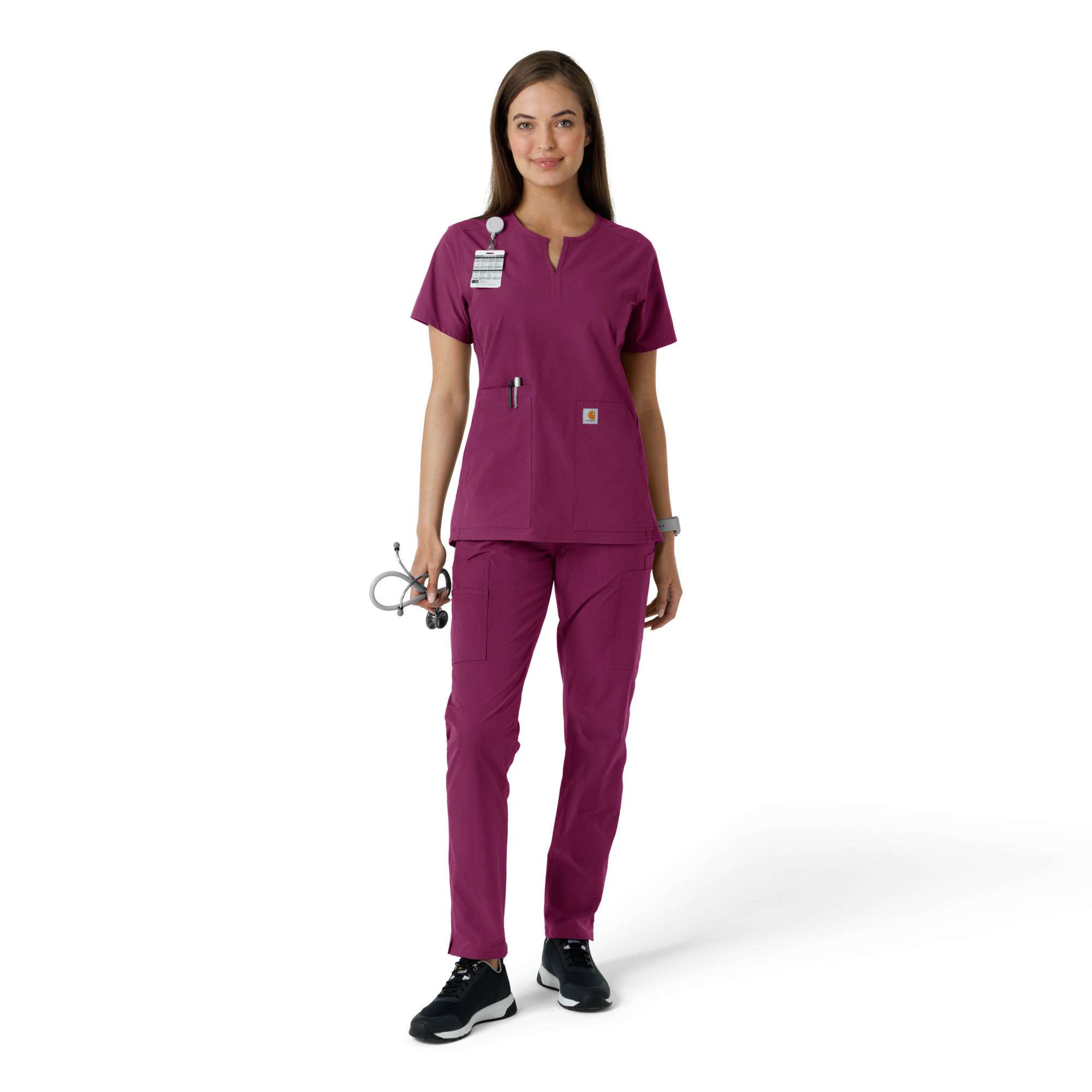 Women's force essentials notch neck tunic knit panel scrub top