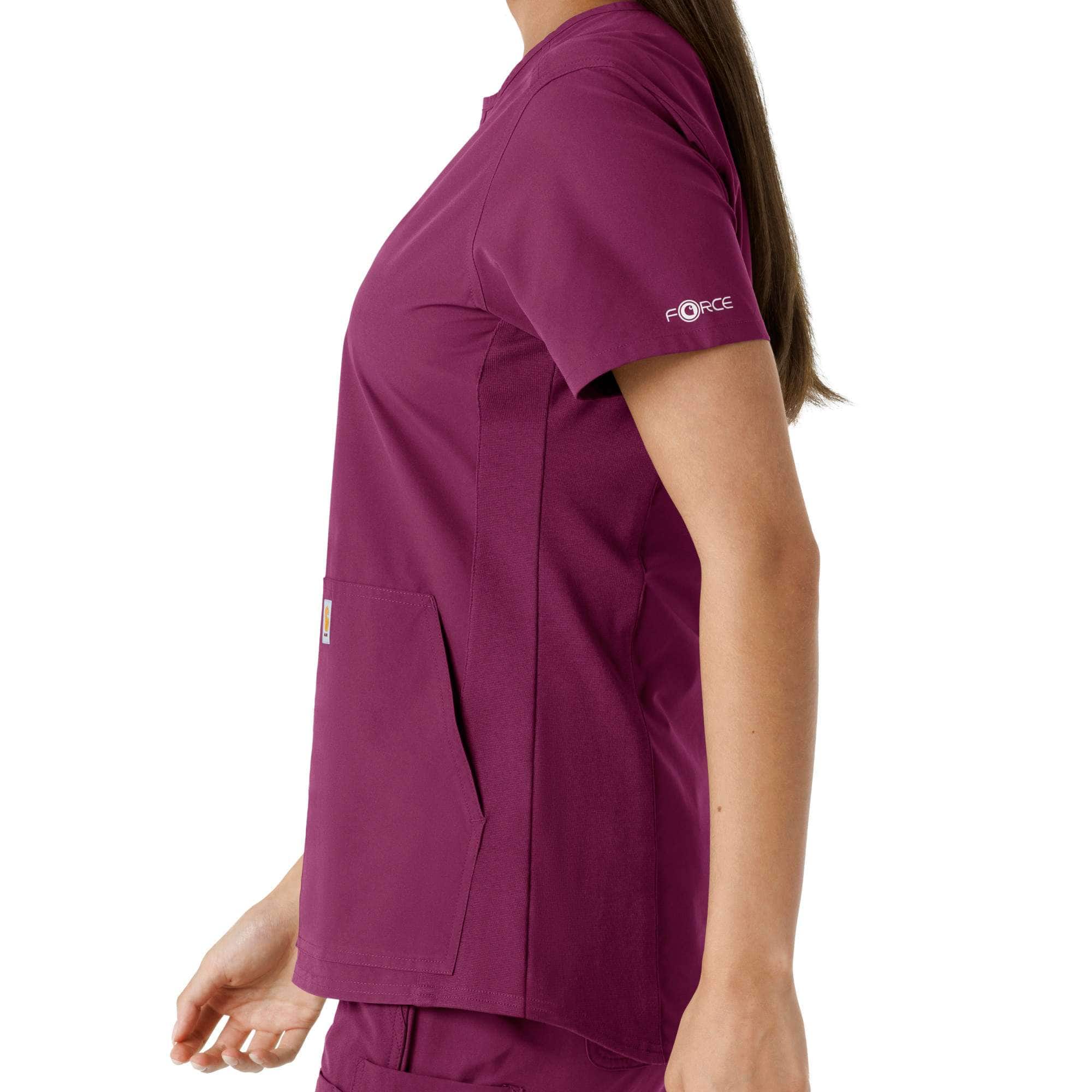 Women's force essentials notch neck tunic knit panel scrub top