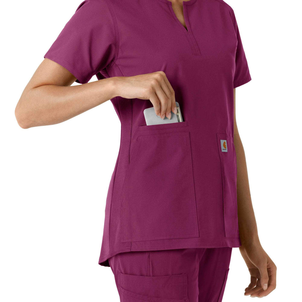 Women's force essentials notch neck tunic knit panel scrub top
