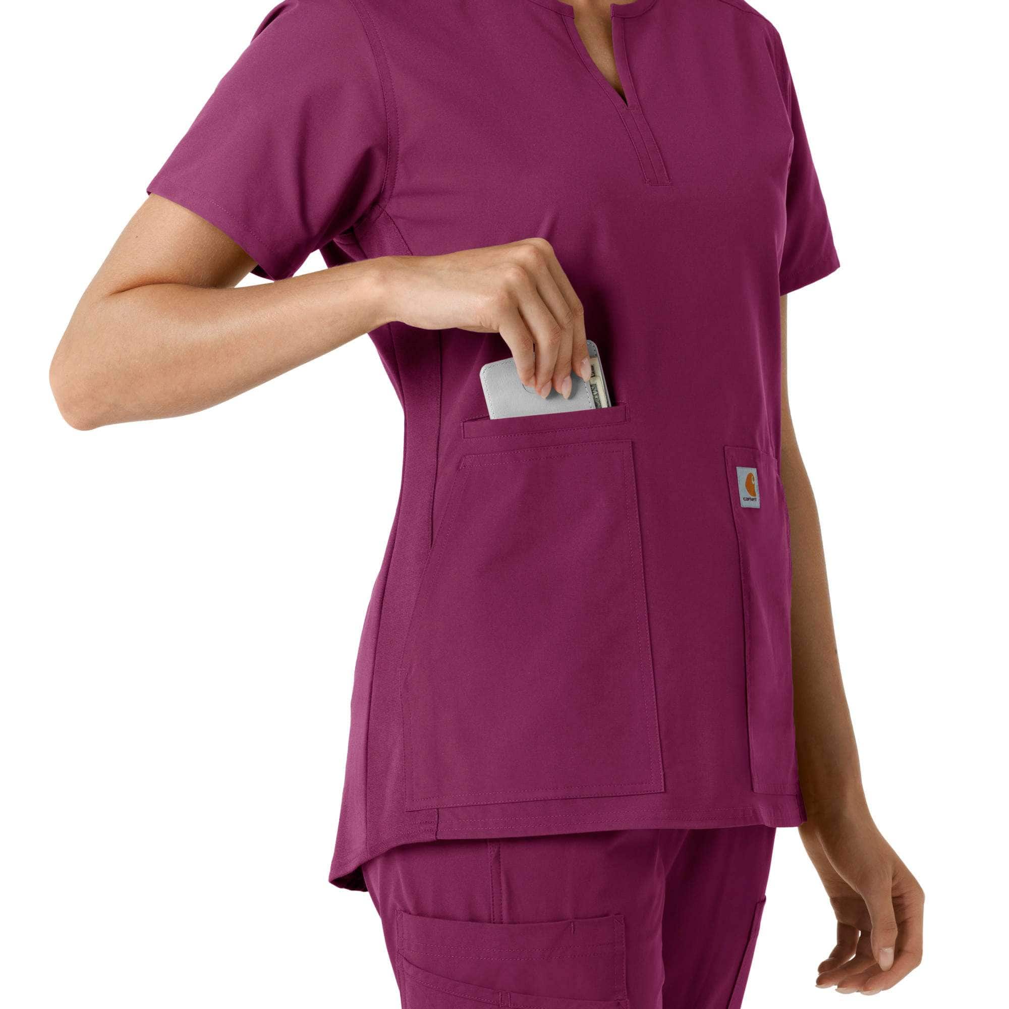 Women's force essentials notch neck tunic knit panel scrub top