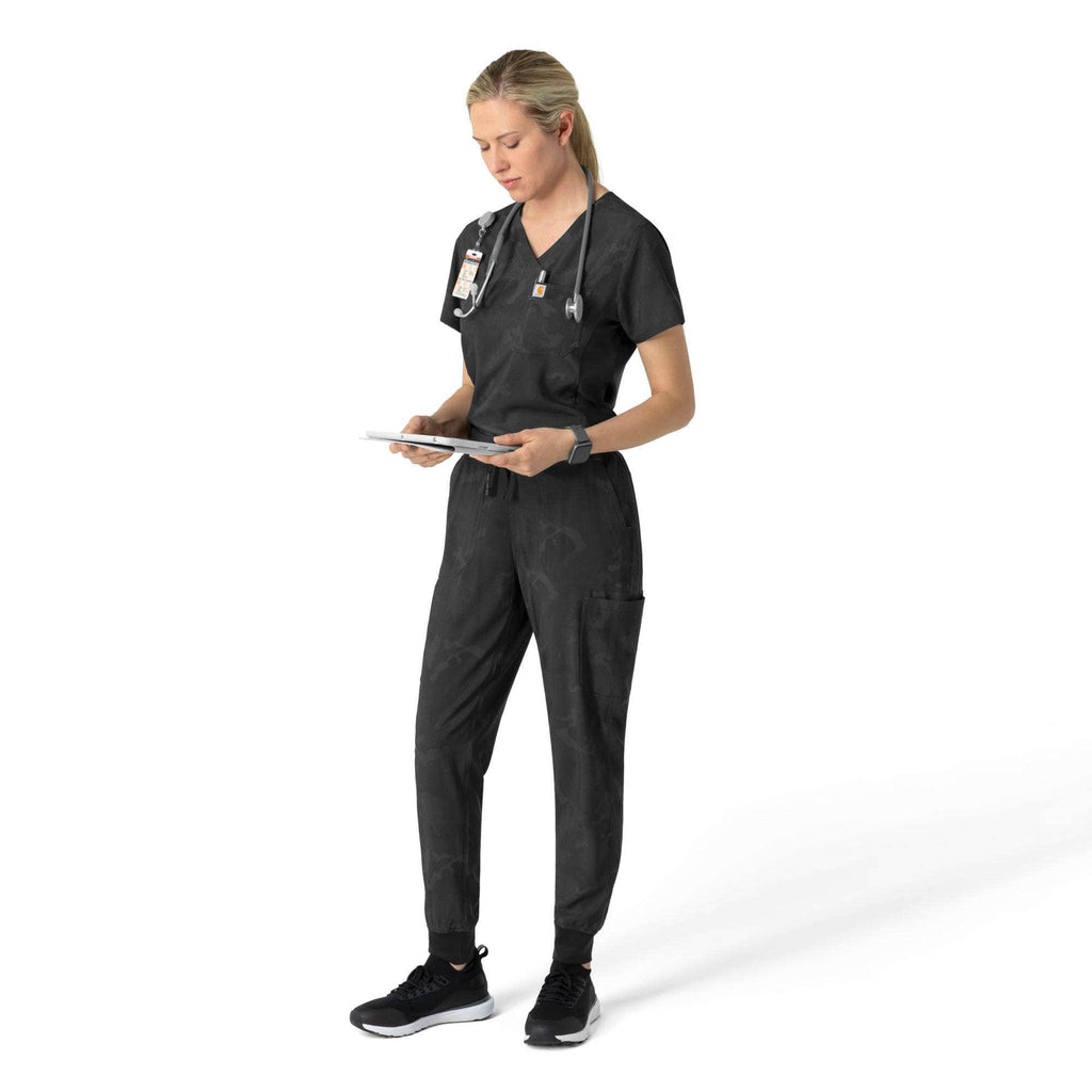 Women's tuck-in print scrub top