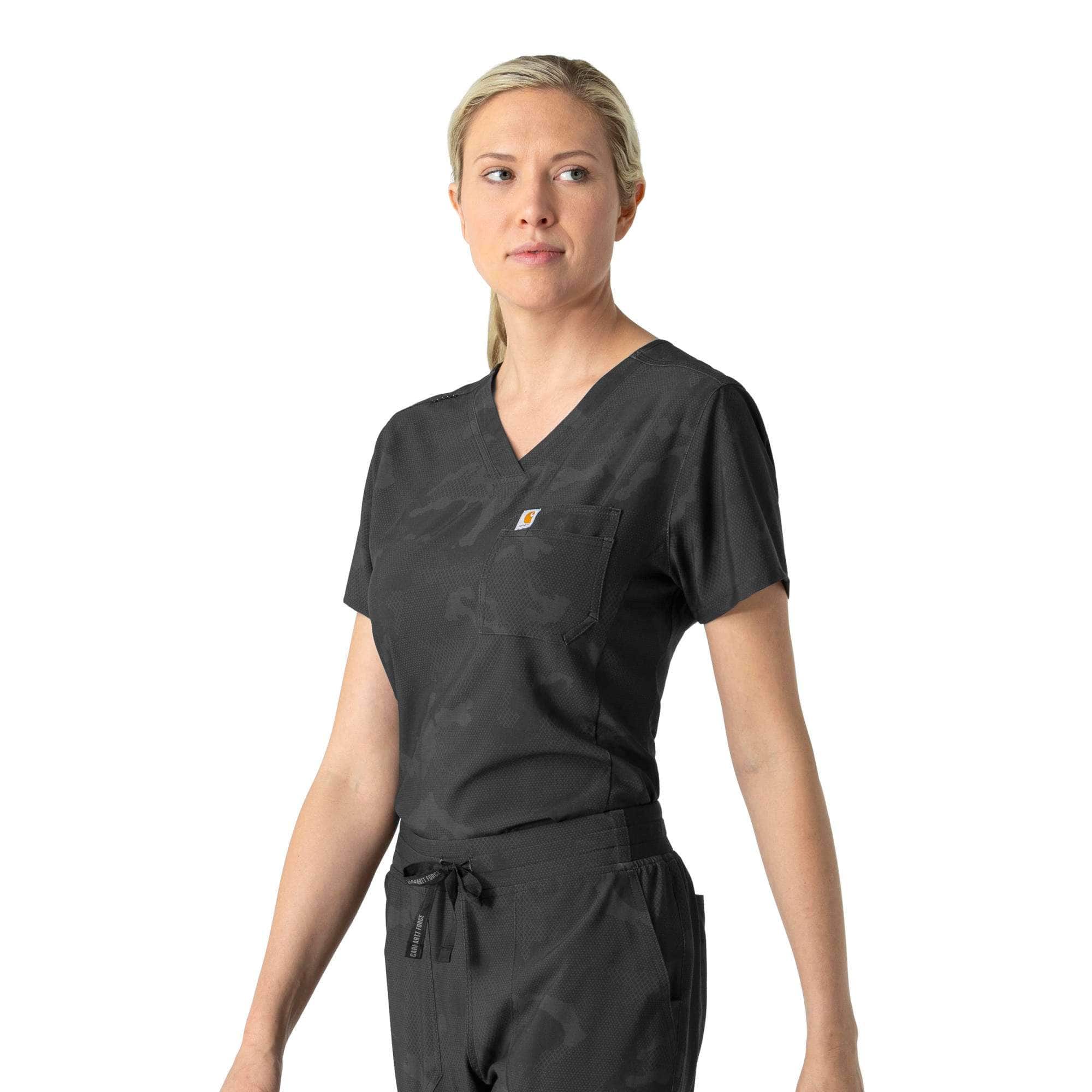 Women's tuck-in print scrub top
