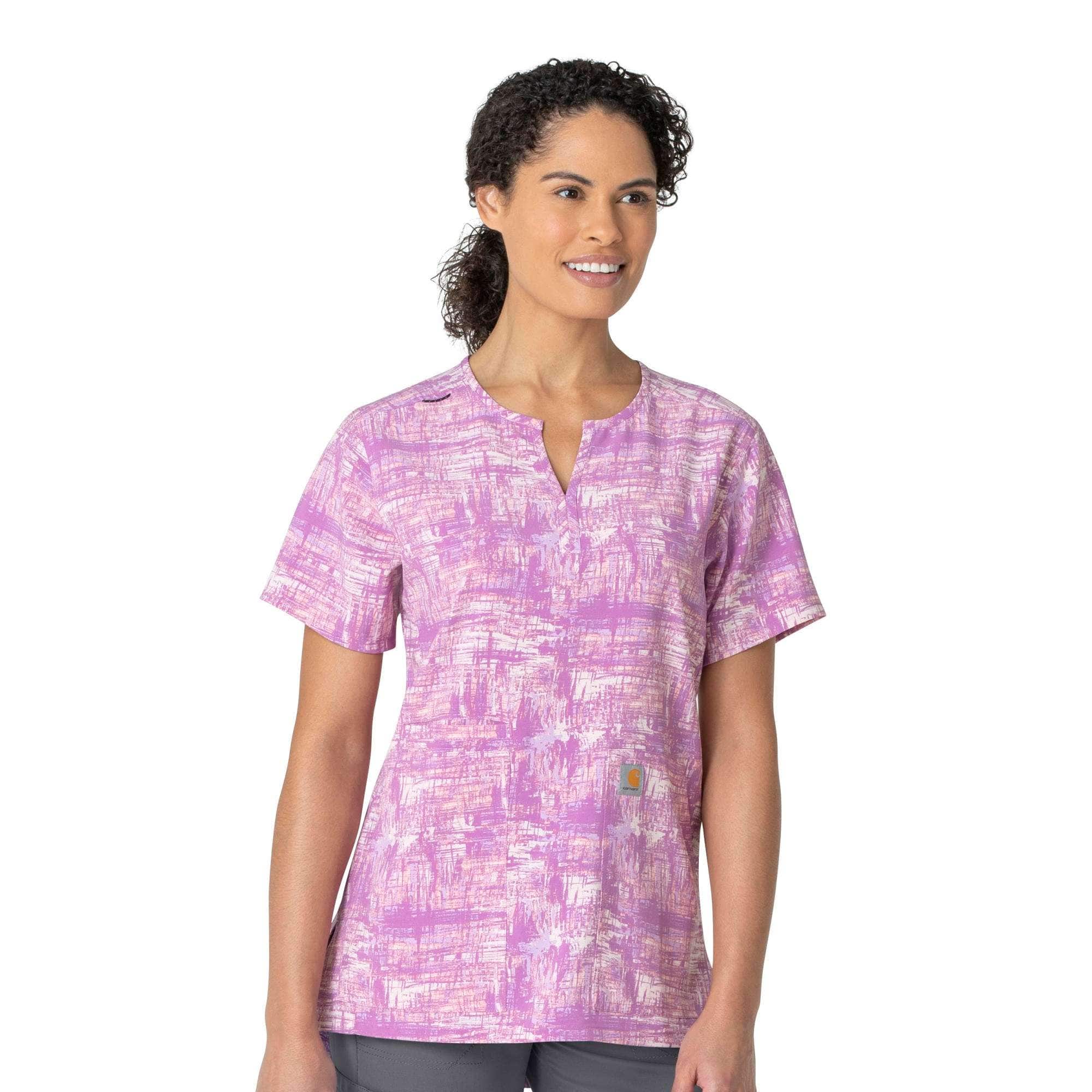 Women's force notch neck print scrub top