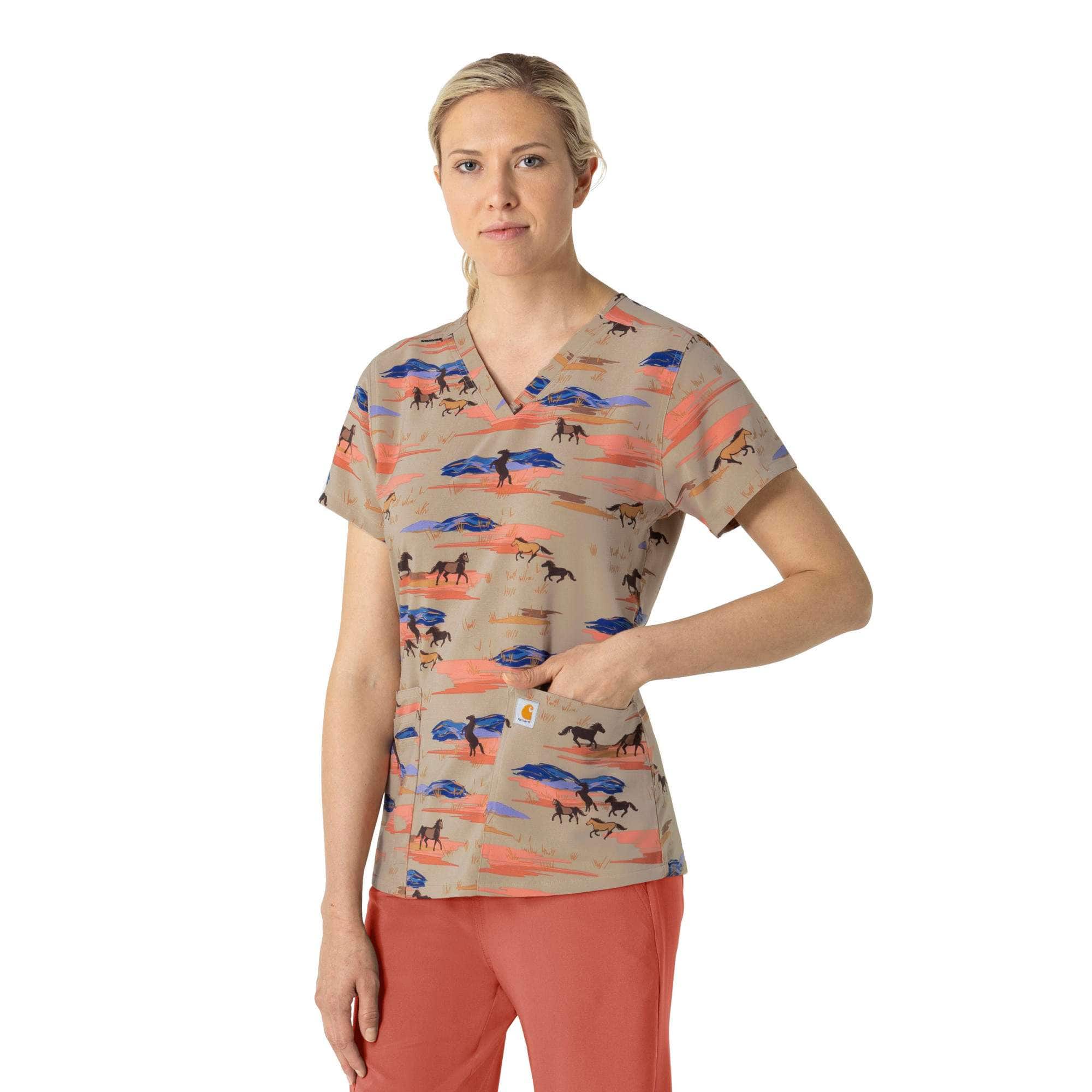 Women's cross-flex v-neck print scrub top