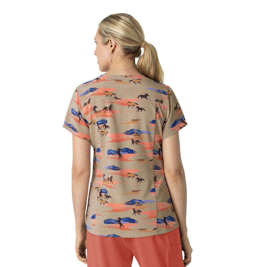 Women's cross-flex v-neck print scrub top