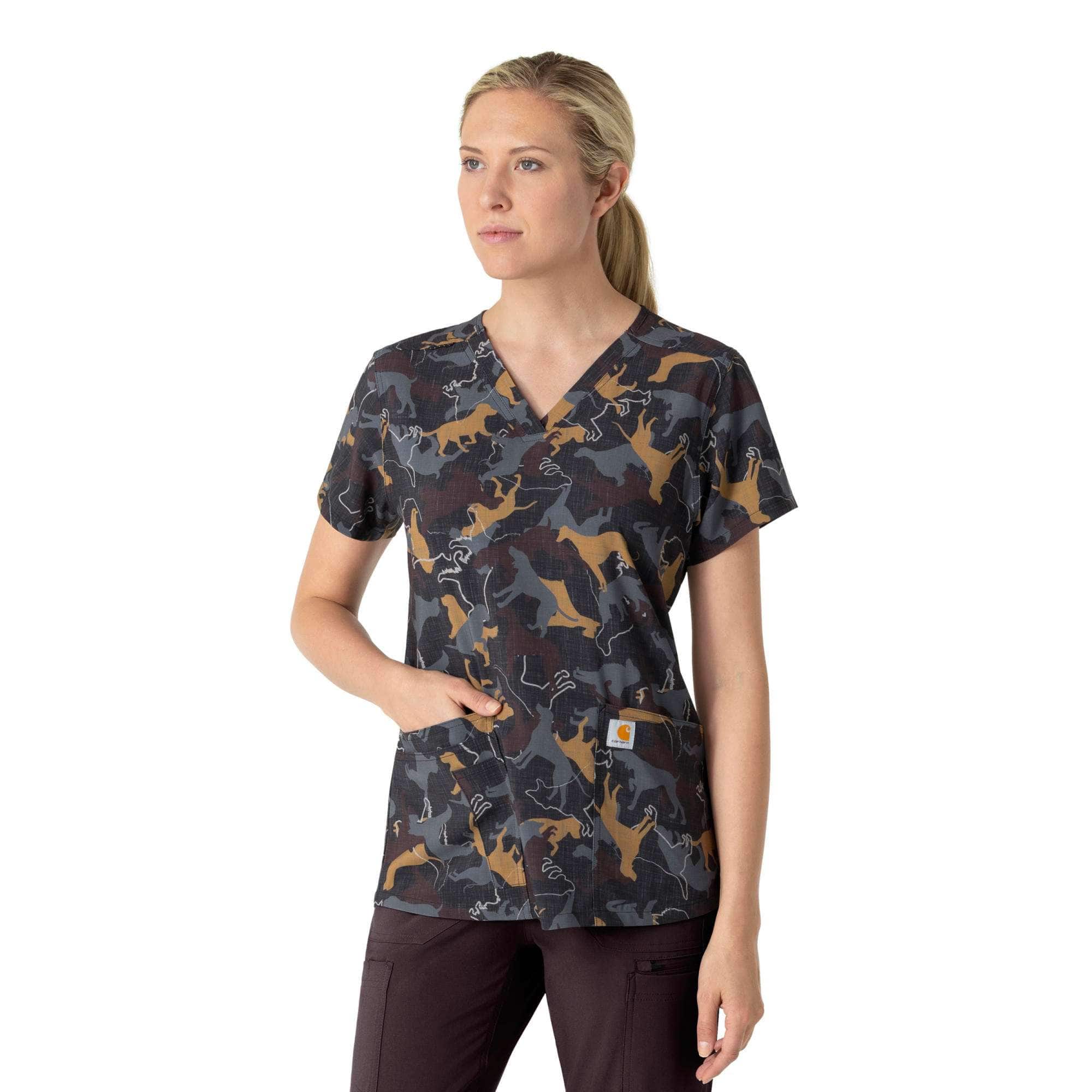 Women's cross-flex v-neck print scrub top