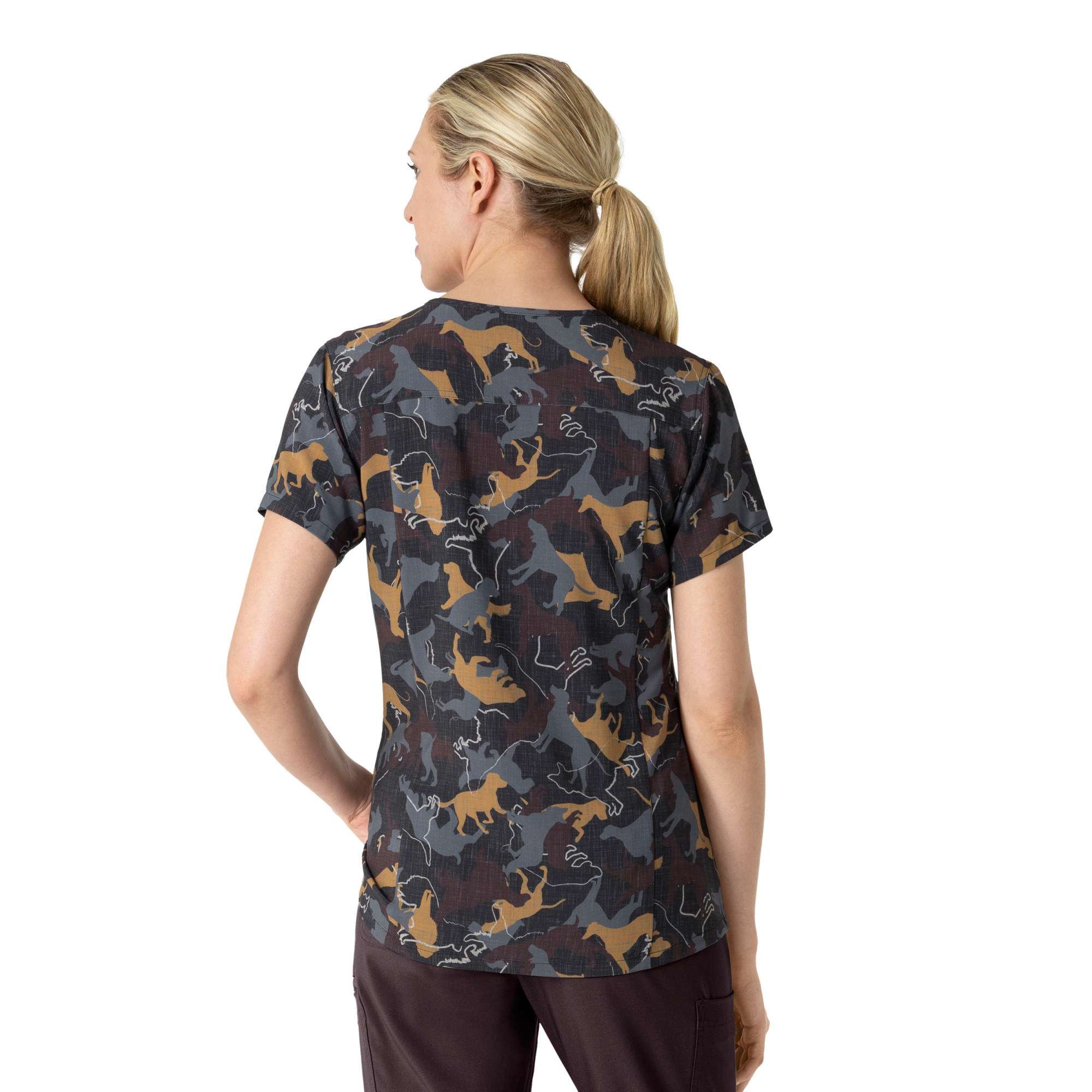 Women's cross-flex v-neck print scrub top