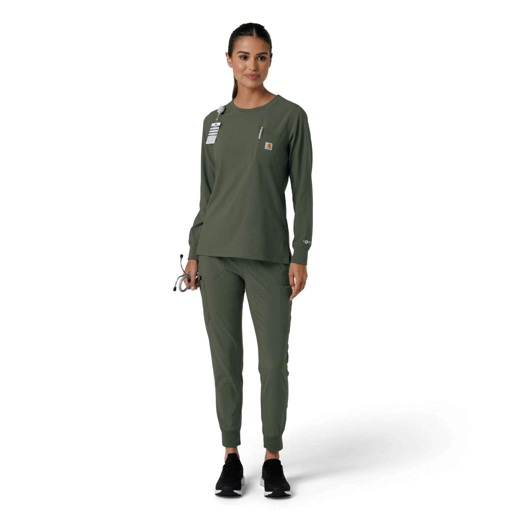 Women's force cross-flex  crew neck long sleeve scrub top