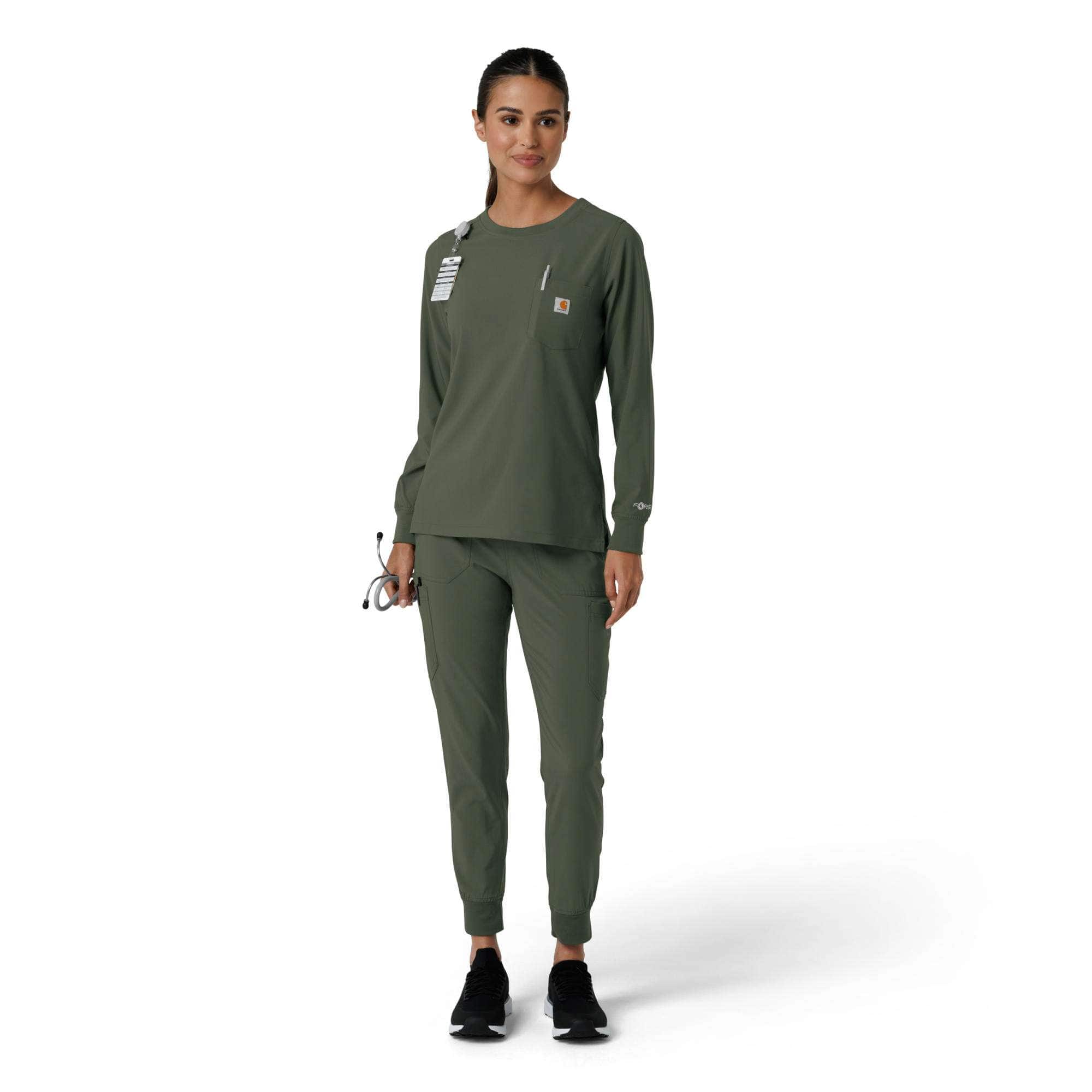 Women's force cross-flex  crew neck long sleeve scrub top