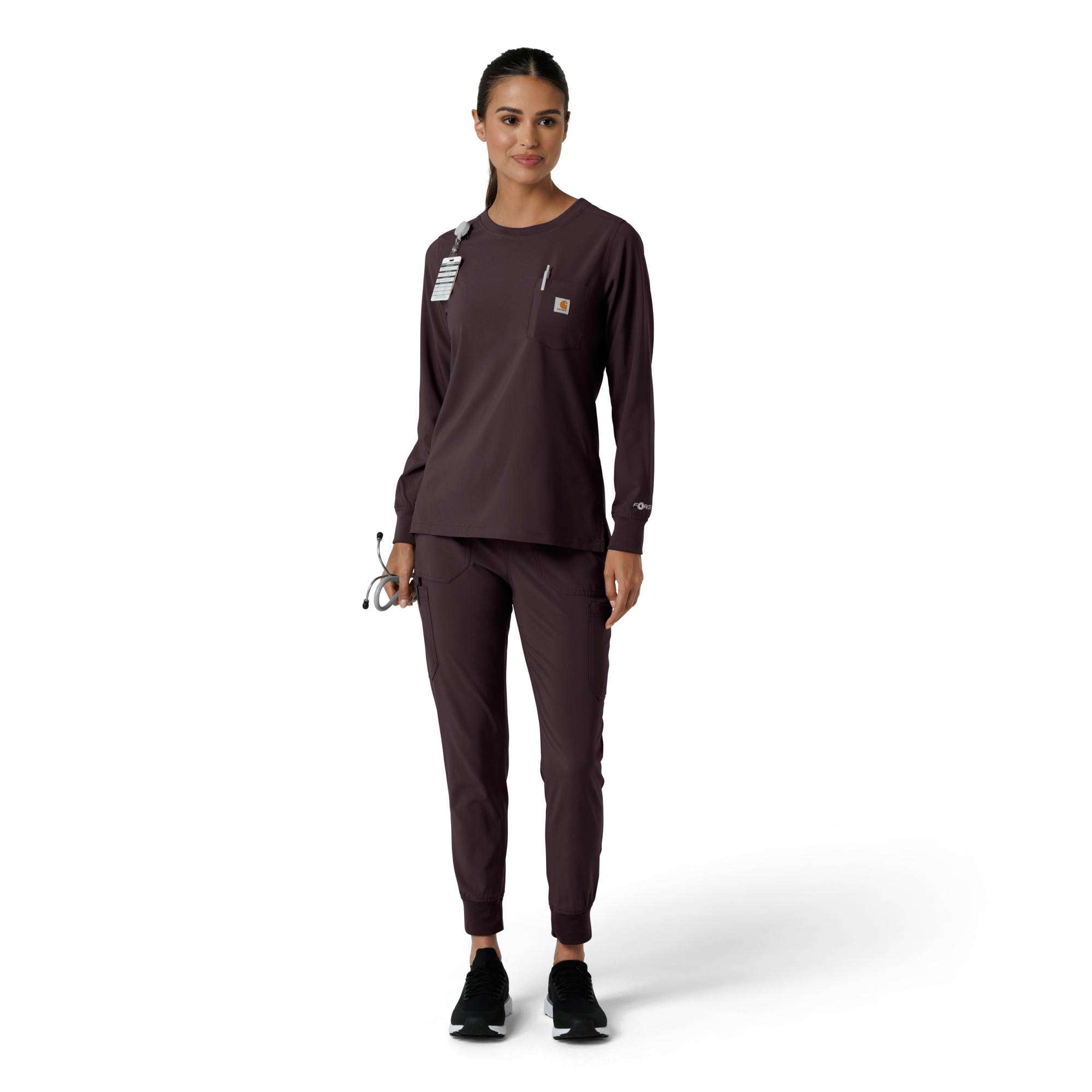 Women's force cross-flex  crew neck long sleeve scrub top
