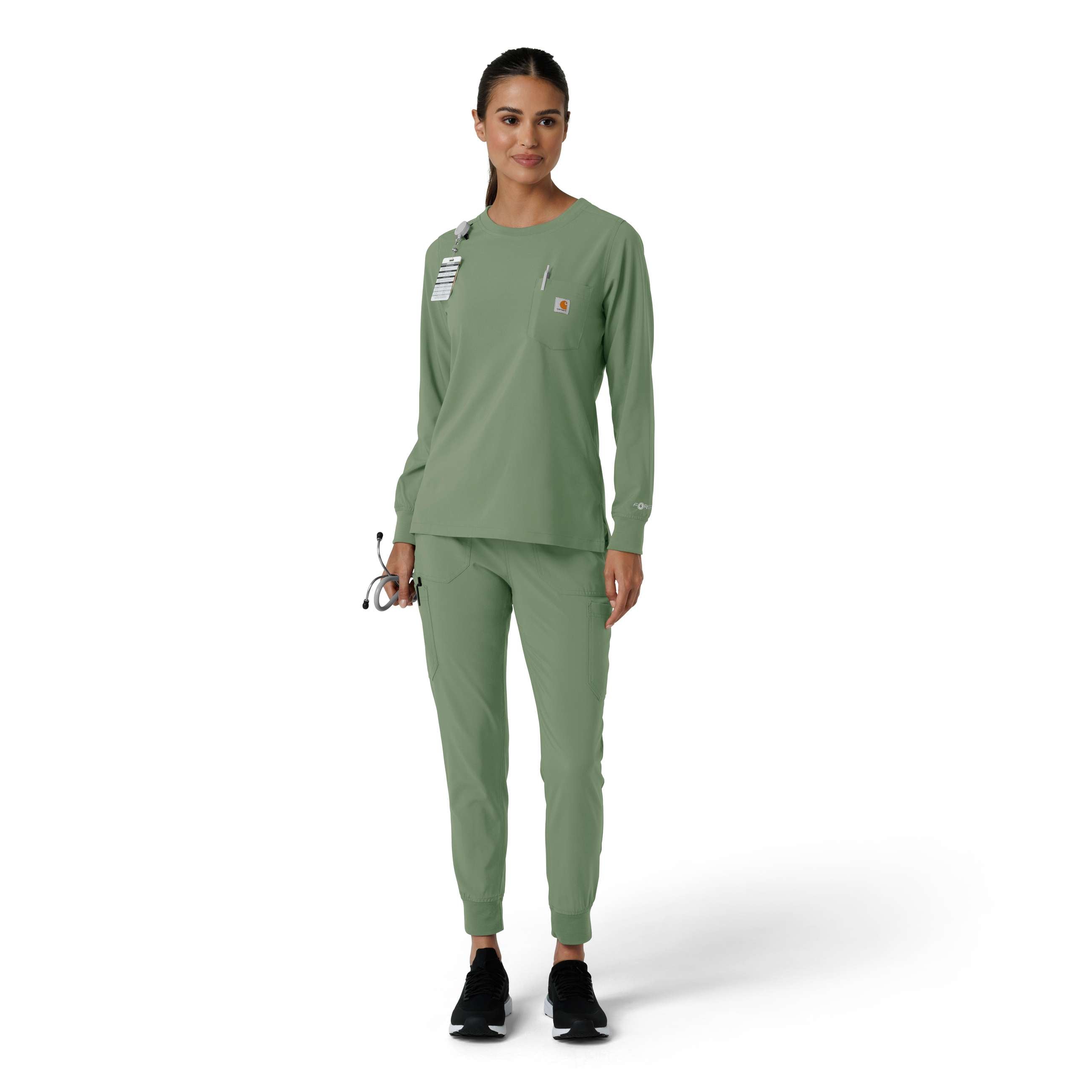 Women's force cross-flex  crew neck long sleeve scrub top