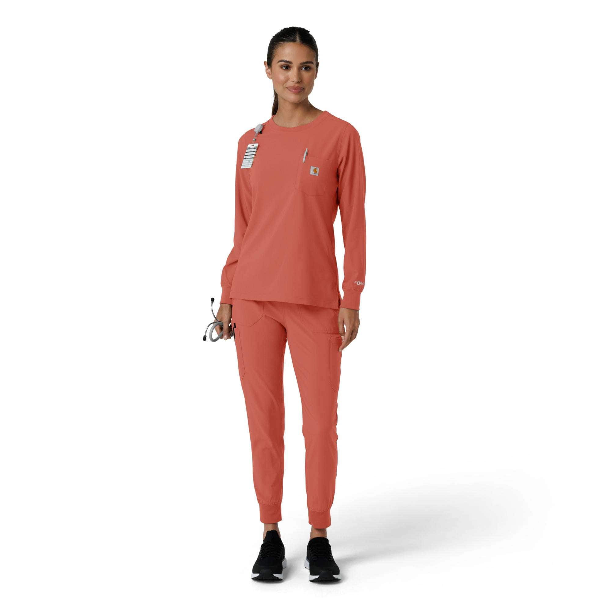 Women's force cross-flex  crew neck long sleeve scrub top