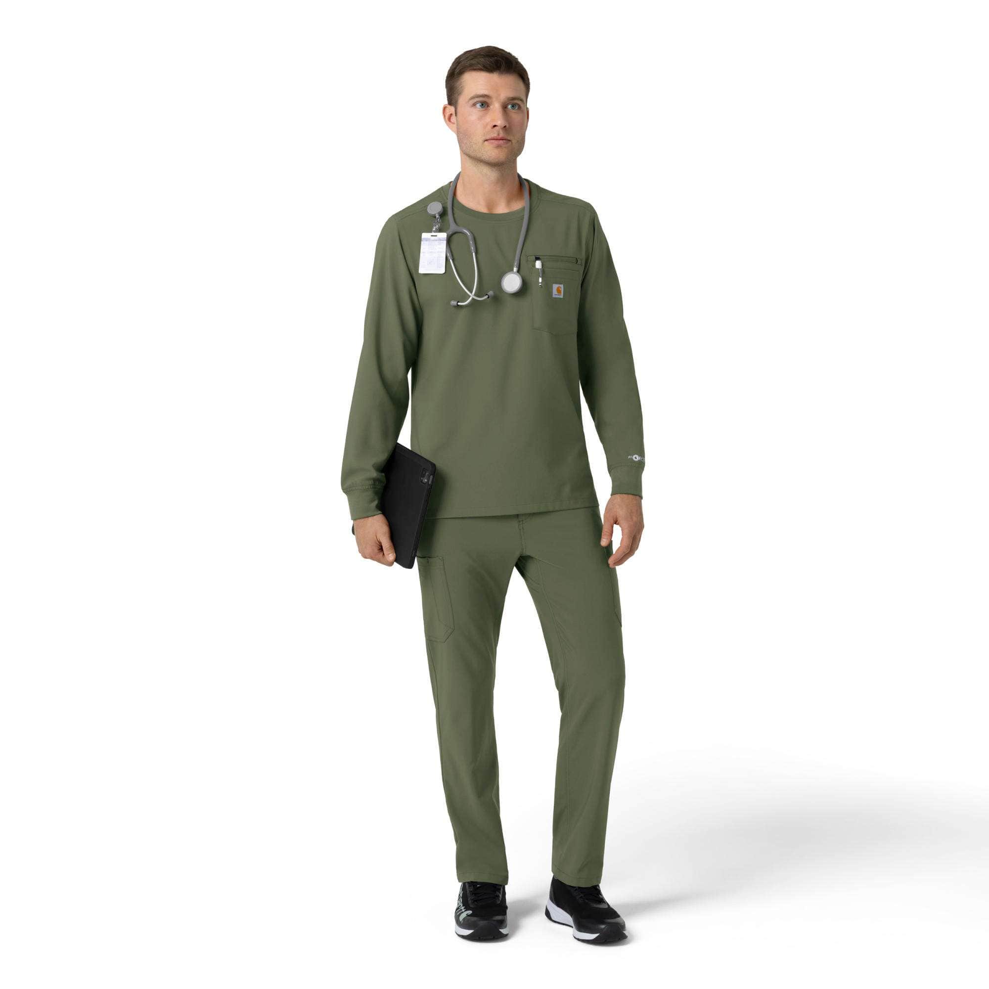 Force cross-flex crew neck long sleeve scrub top