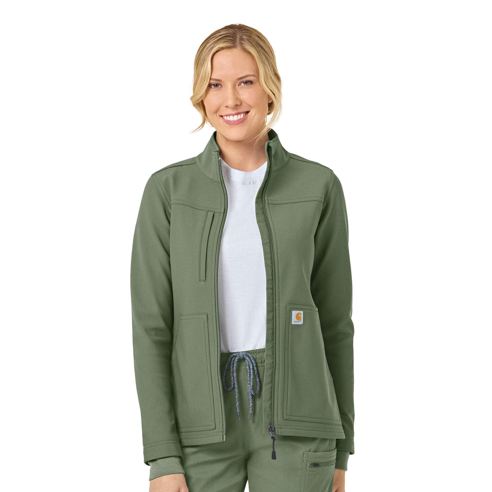 Women's rugged flex® peak bonded fleece scrub jacket