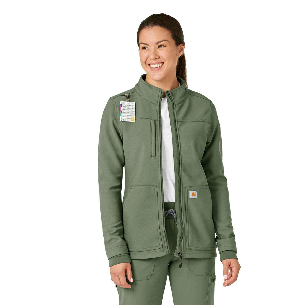 Women's rugged flex® peak bonded fleece scrub jacket