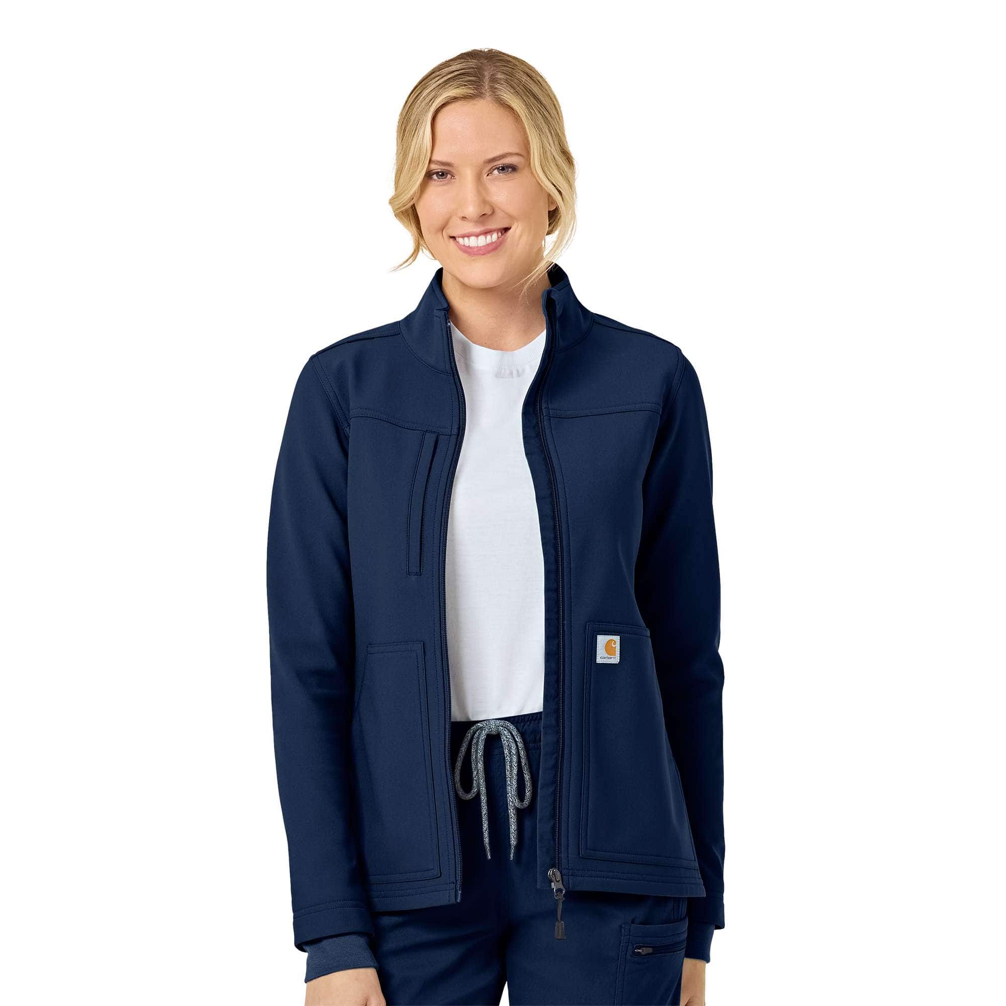 Women's rugged flex® peak bonded fleece scrub jacket