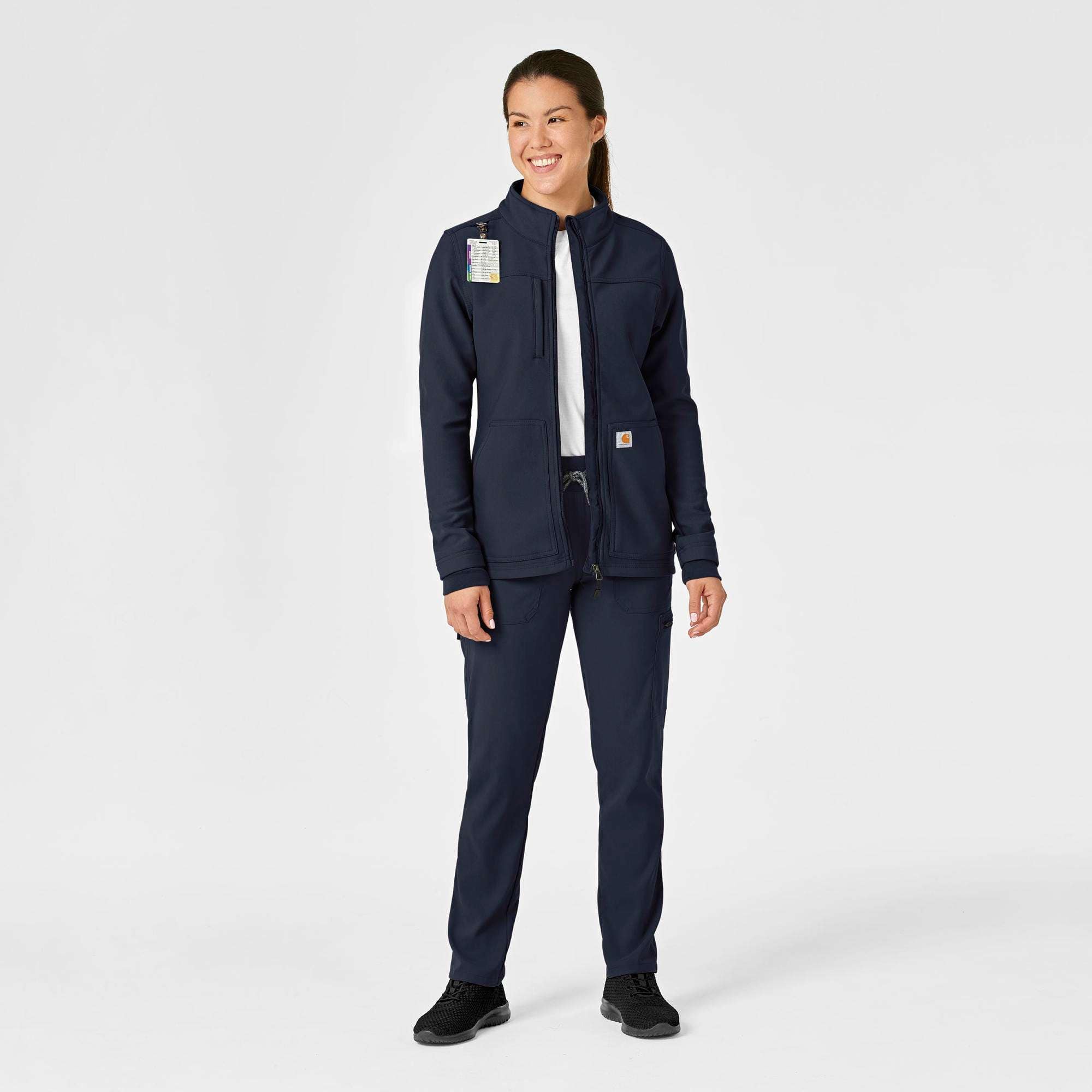 Women's rugged flex® peak bonded fleece scrub jacket