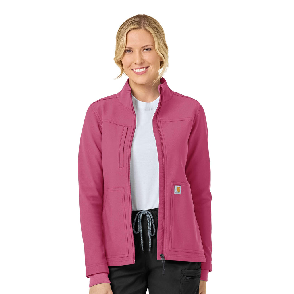 Women's rugged flex® peak bonded fleece scrub jacket