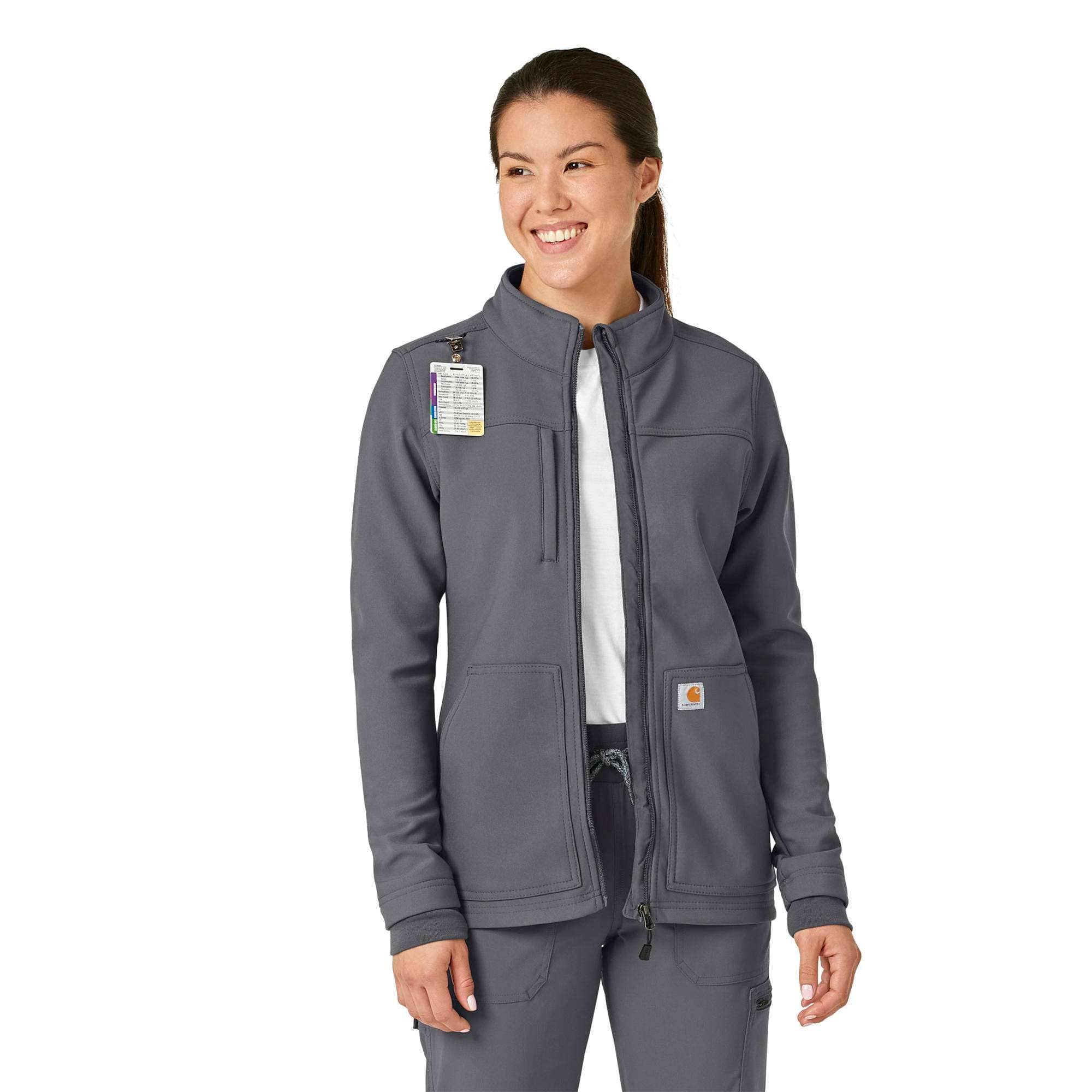 Women's rugged flex® peak bonded fleece scrub jacket