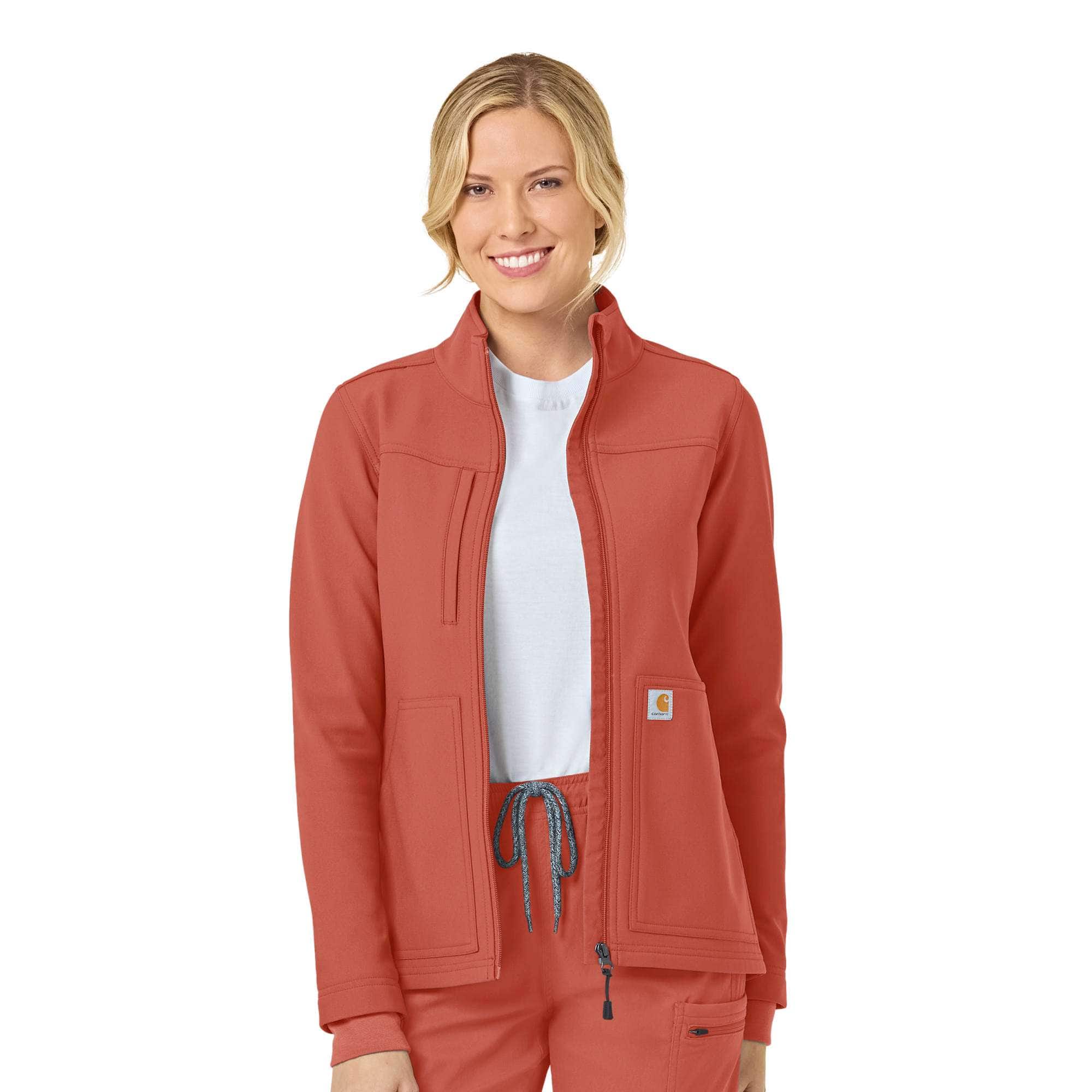 Women's rugged flex® peak bonded fleece scrub jacket