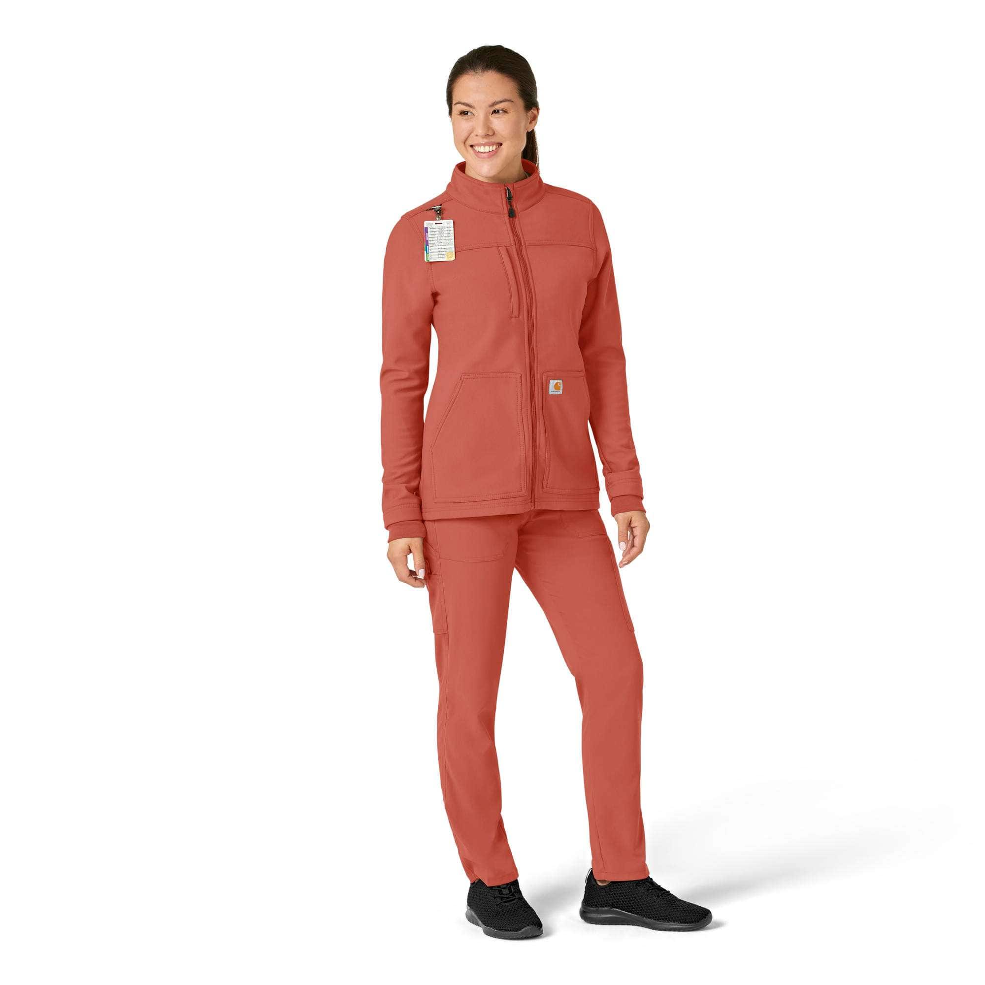 Women's rugged flex® peak bonded fleece scrub jacket