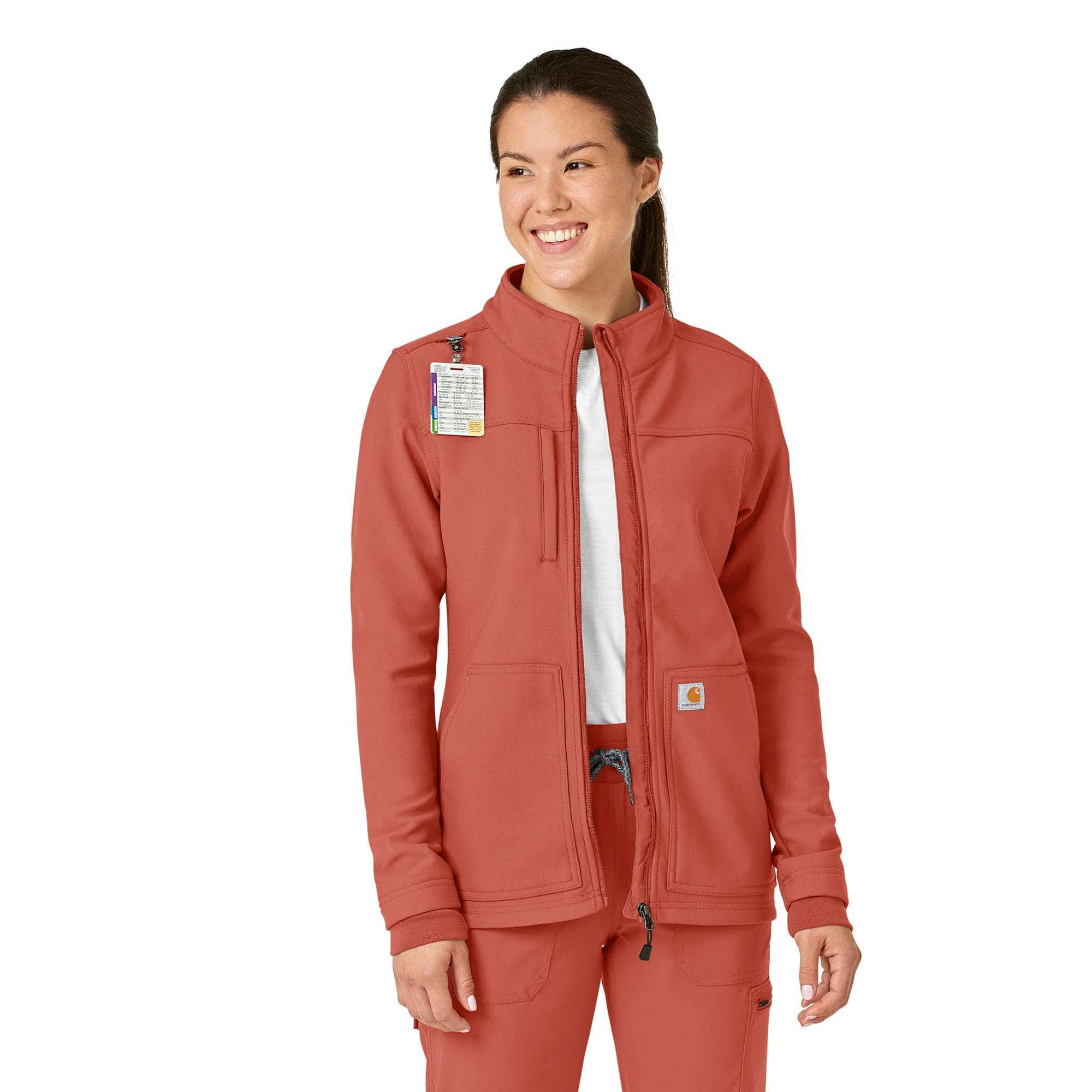 Women's rugged flex® peak bonded fleece scrub jacket