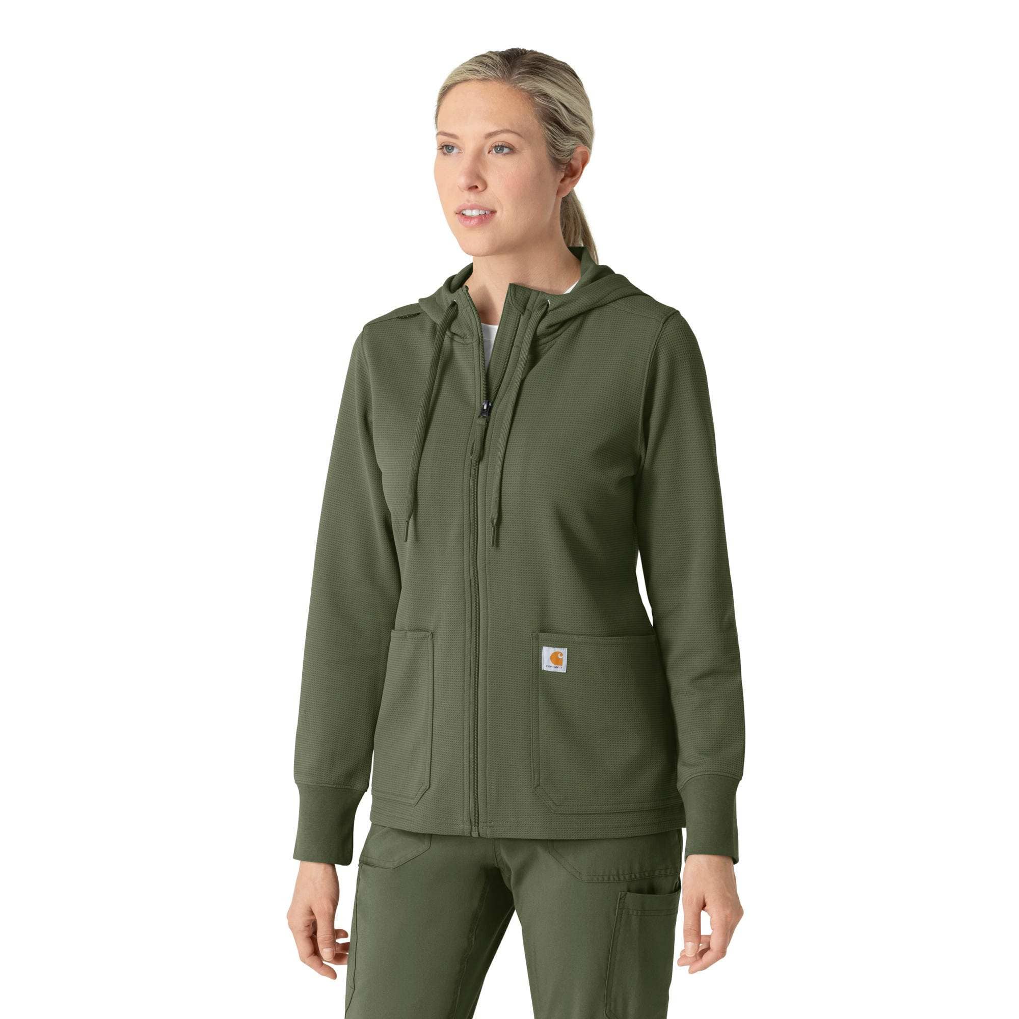 Women's full zip waffle scrub hoodie