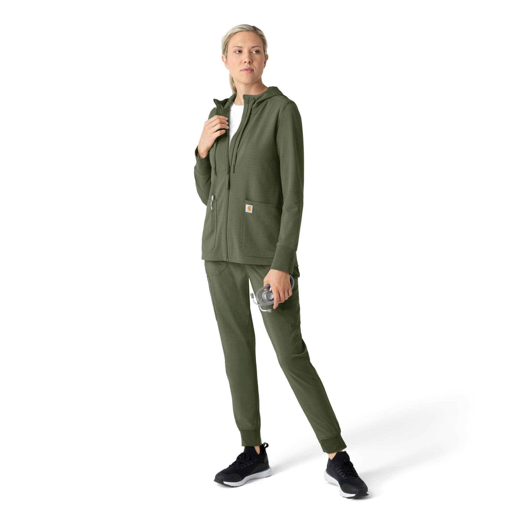 Women's full zip waffle scrub hoodie