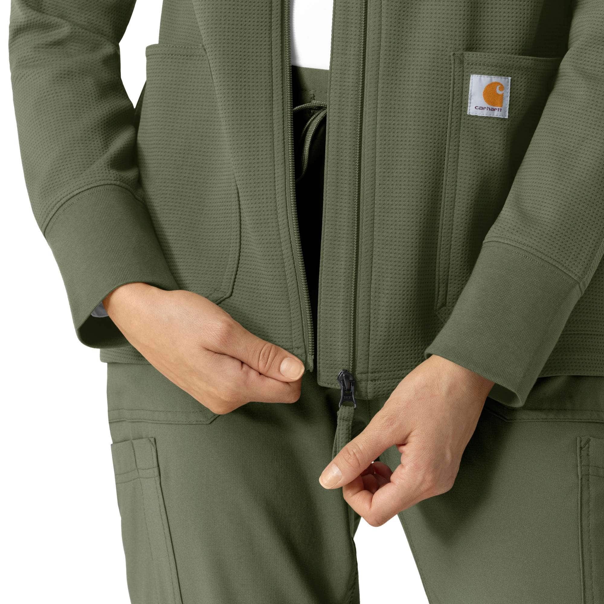 Women's full zip waffle scrub hoodie